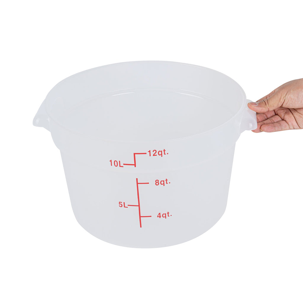 Met Lux 12 qt Round Translucent Plastic Food Storage Container - with Red Volume Markers - 12 1/4" x 12 1/4" x 8" - 1 count box