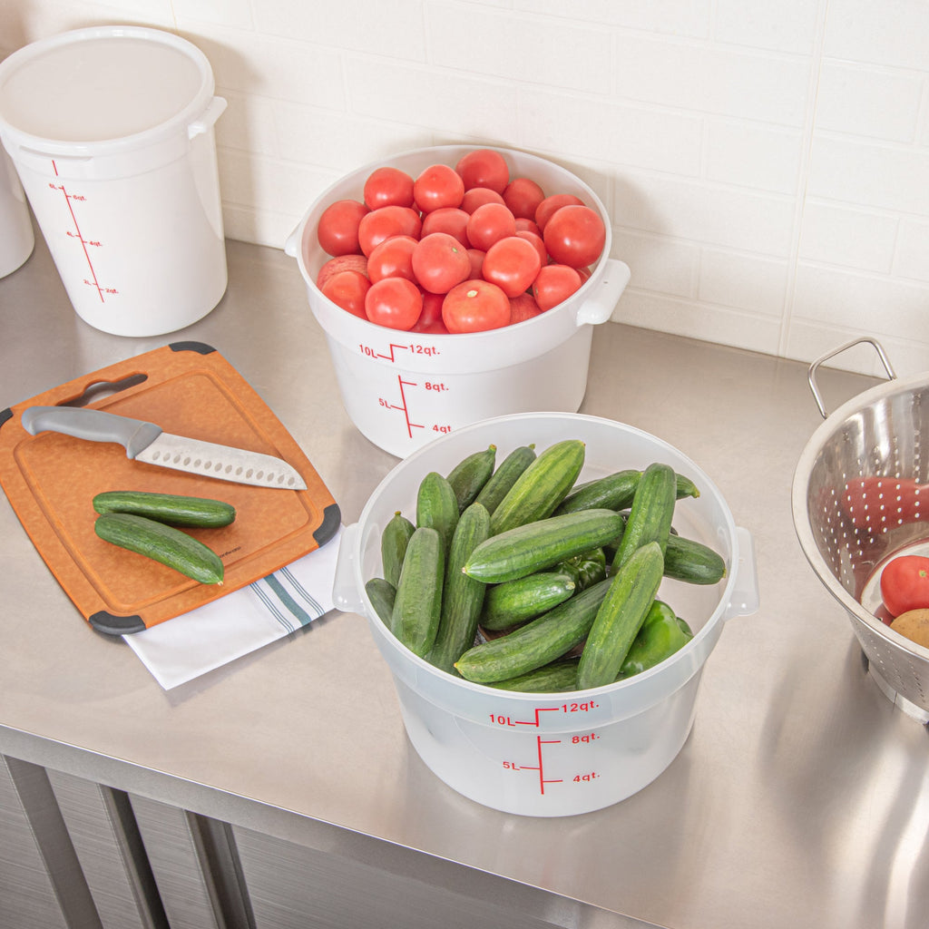 Met Lux 12 qt Round Translucent Plastic Food Storage Container - with Red Volume Markers - 12 1/4" x 12 1/4" x 8" - 1 count box