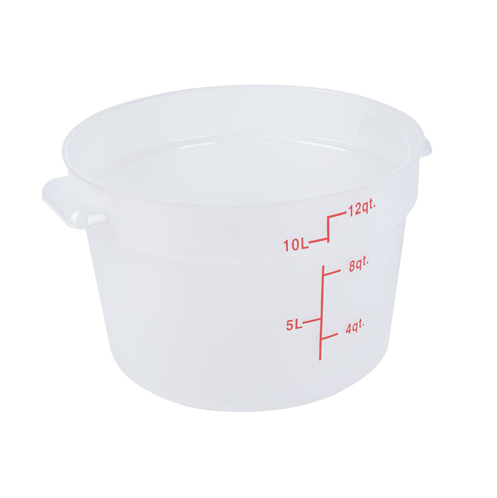 Met Lux 12 qt Round Translucent Plastic Food Storage Container - with Red Volume Markers - 12 1/4" x 12 1/4" x 8" - 10 count box