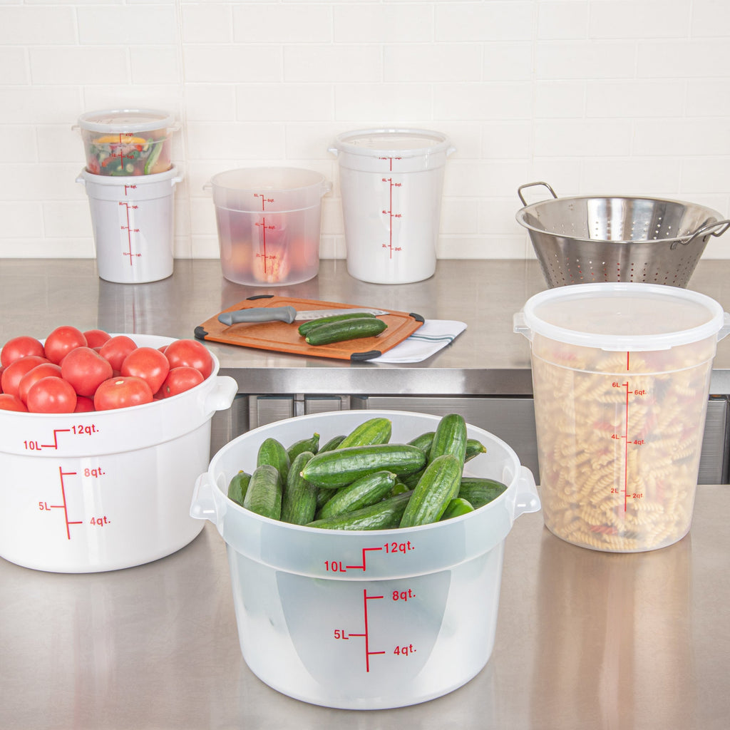 Met Lux 12 qt Round Translucent Plastic Food Storage Container - with Red Volume Markers - 12 1/4" x 12 1/4" x 8" - 10 count box