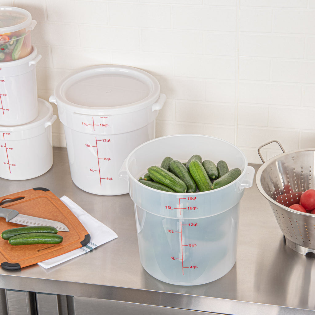 Met Lux 18 qt Round Translucent Plastic Food Storage Container - with Red Volume Markers - 12 1/4" x 12 1/4" x 12" - 1 count box