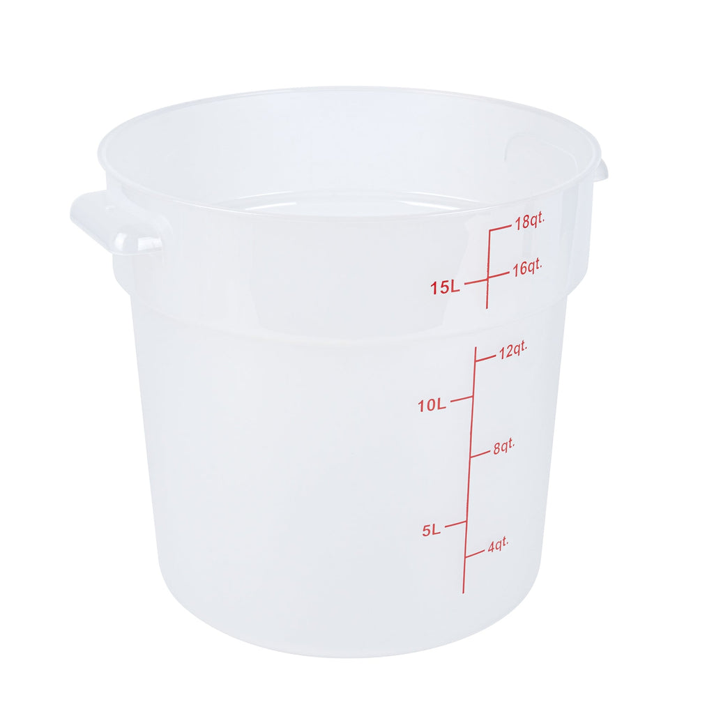 Met Lux 18 qt Round Translucent Plastic Food Storage Container - with Red Volume Markers - 12 1/4" x 12 1/4" x 12" - 10 count box