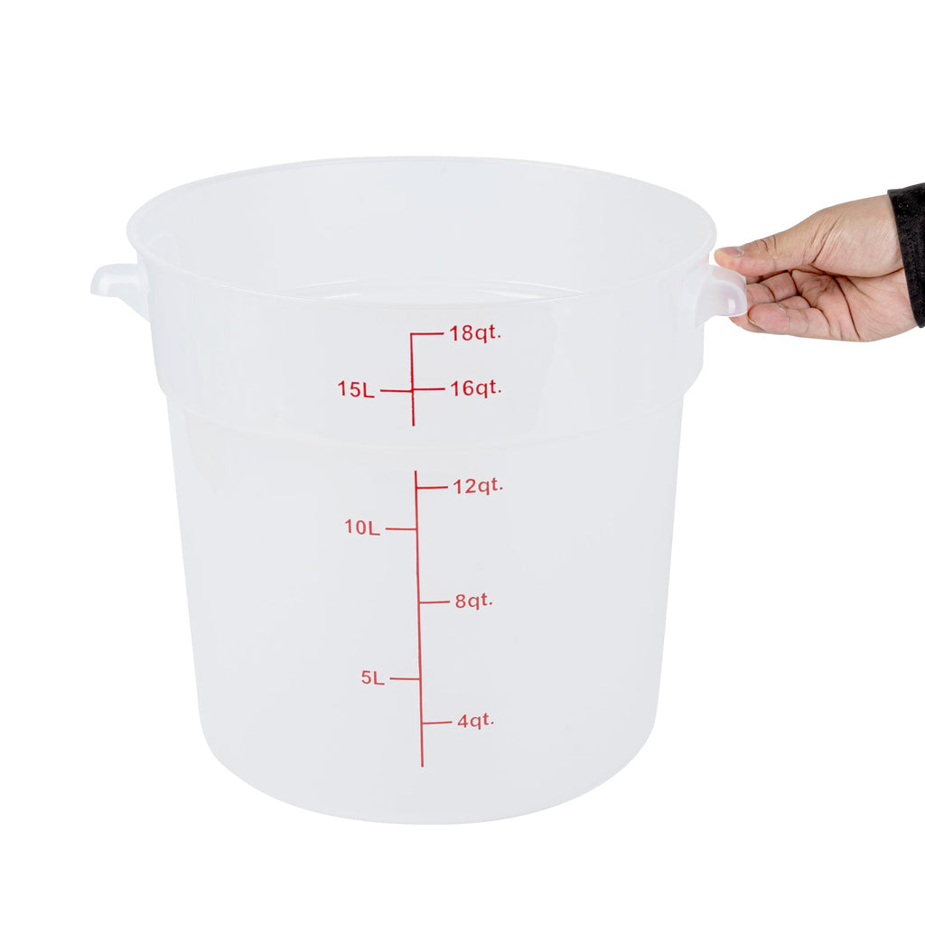 Met Lux 18 qt Round Translucent Plastic Food Storage Container - with Red Volume Markers - 12 1/4" x 12 1/4" x 12" - 10 count box