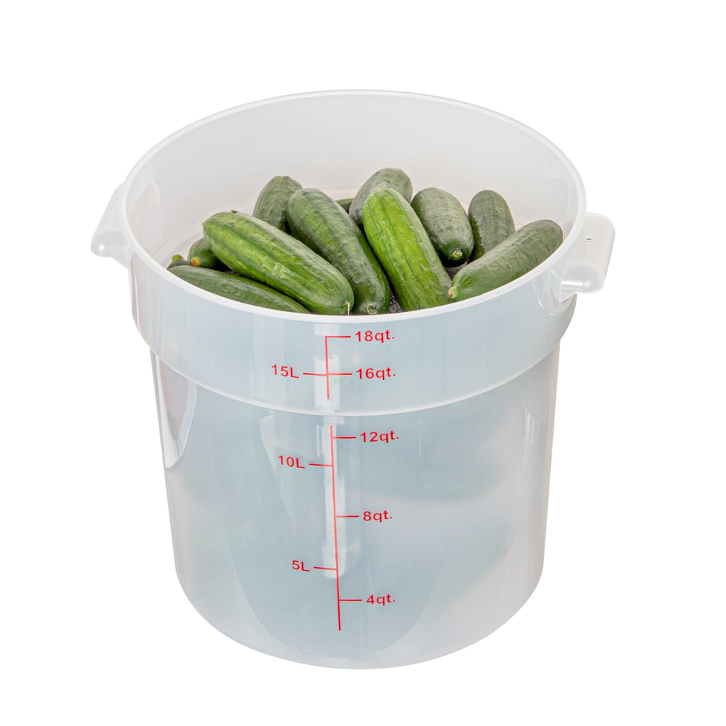 Met Lux 18 qt Round Translucent Plastic Food Storage Container - with Red Volume Markers - 12 1/4" x 12 1/4" x 12" - 10 count box