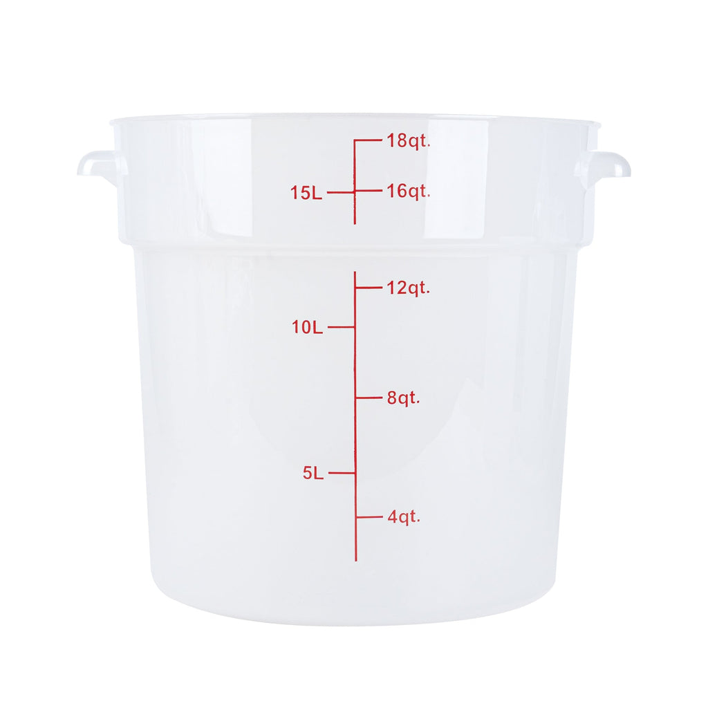 Met Lux 18 qt Round Translucent Plastic Food Storage Container - with Red Volume Markers - 12 1/4" x 12 1/4" x 12" - 10 count box