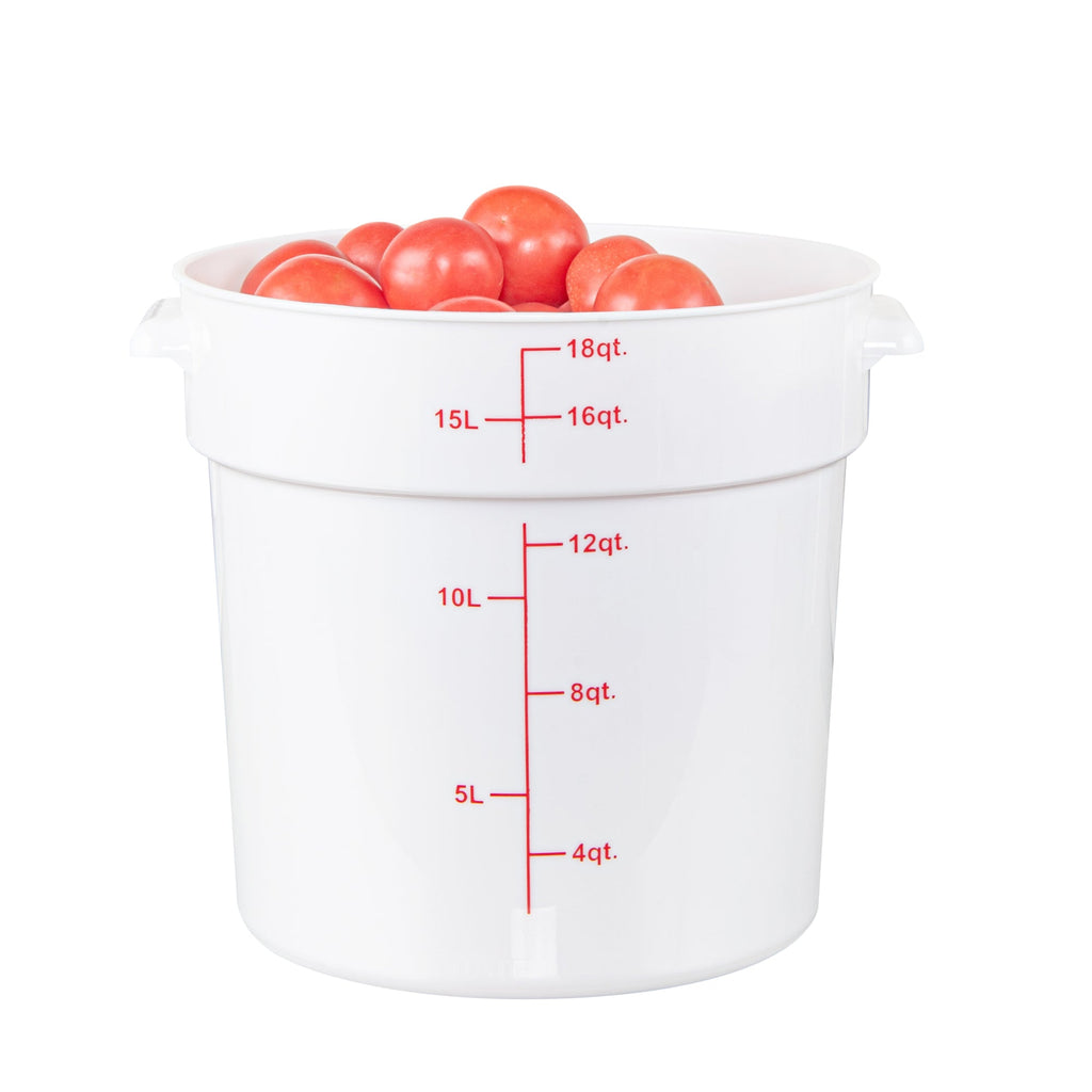 Met Lux 18 qt Round White Plastic Food Storage Container - with Red Volume Markers - 12 1/4" x 12 1/4" x 12" - 1 count box