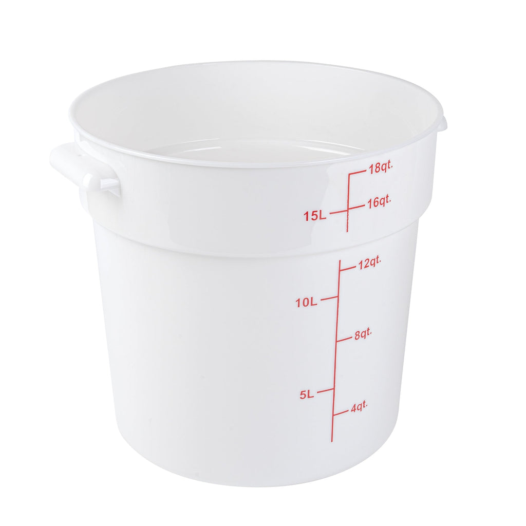Met Lux 18 qt Round White Plastic Food Storage Container - with Red Volume Markers - 12 1/4" x 12 1/4" x 12" - 1 count box