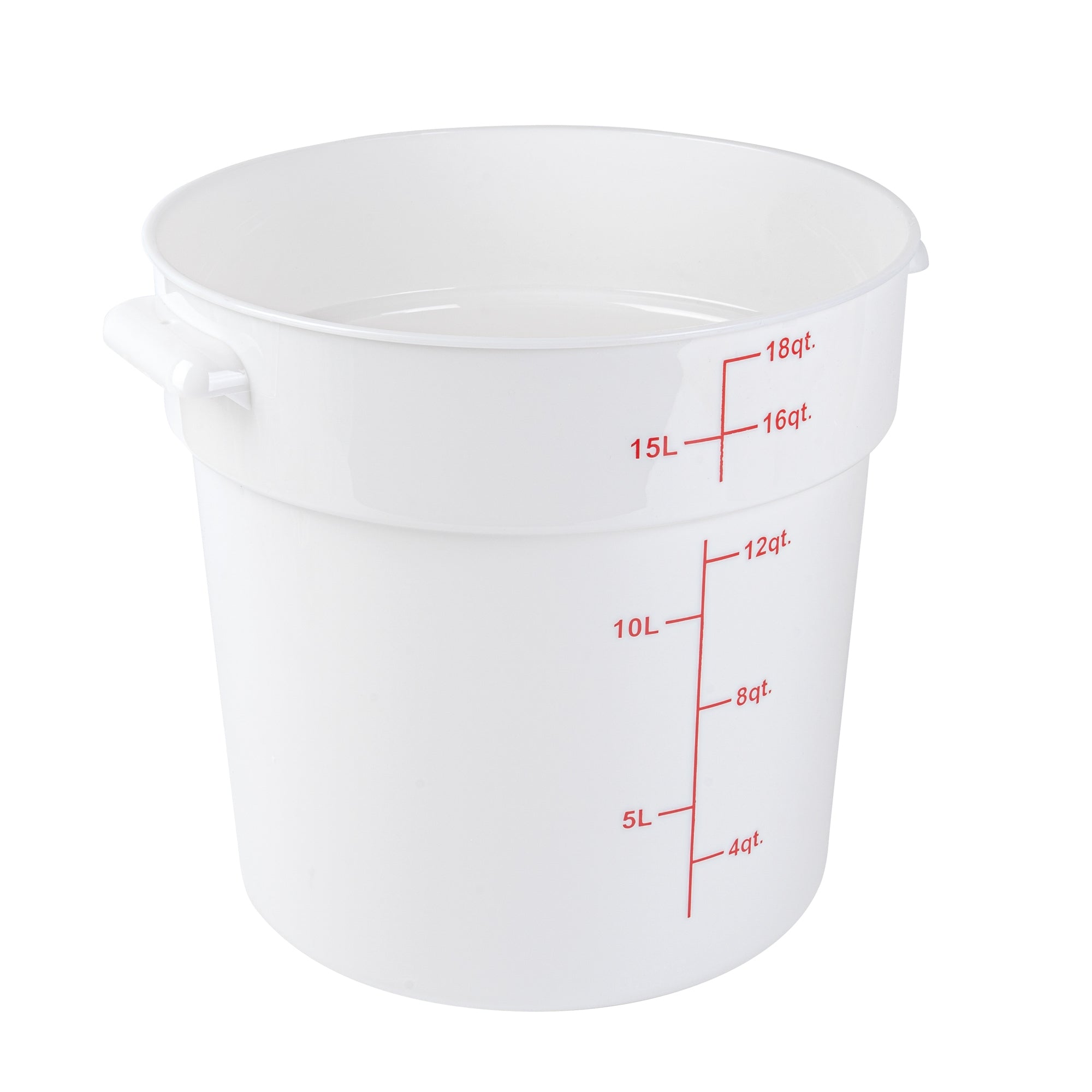 Met Lux 18 qt Round White Plastic Food Storage Container - with Red Volume Markers - 12 1/4" x 12 1/4" x 12" - 1 count box