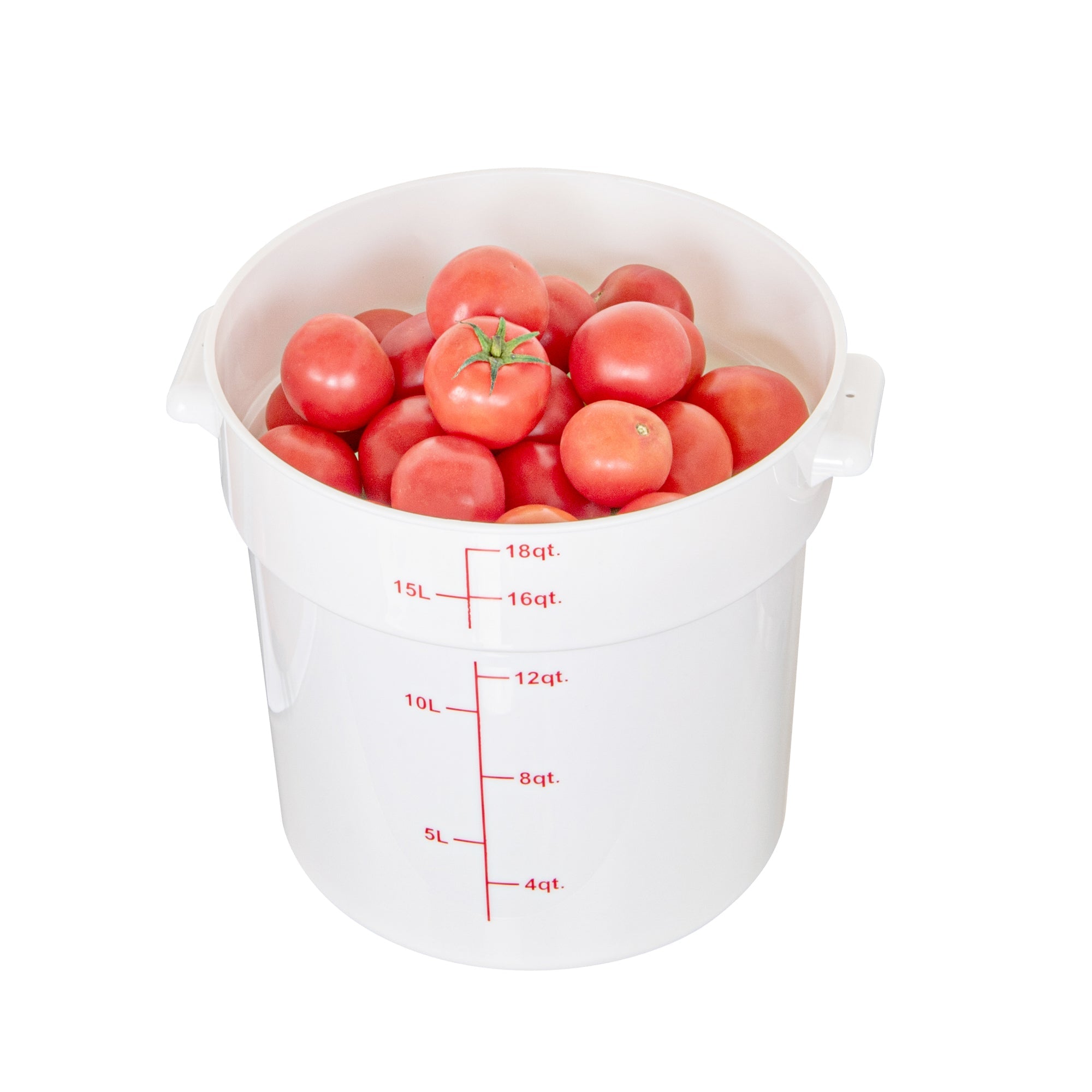 Met Lux 18 qt Round White Plastic Food Storage Container - with Red Volume Markers - 12 1/4" x 12 1/4" x 12" - 1 count box