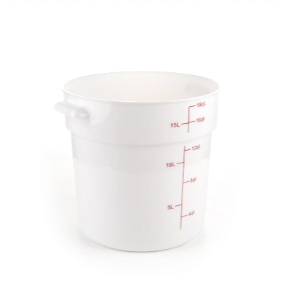 Met Lux 18 qt Round White Plastic Food Storage Container - with Red Volume Markers - 12 1/4" x 12 1/4" x 12" - 1 count box