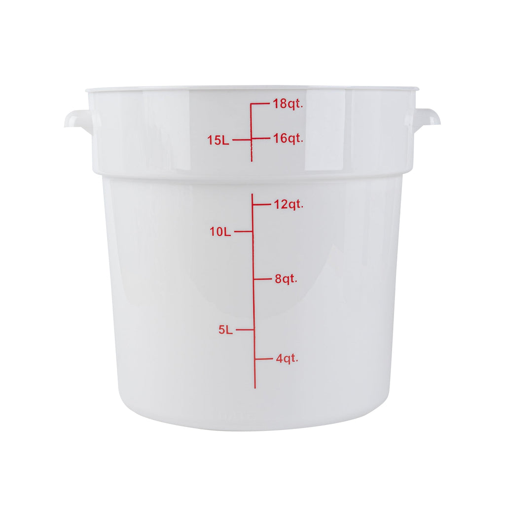 Met Lux 18 qt Round White Plastic Food Storage Container - with Red Volume Markers - 12 1/4" x 12 1/4" x 12" - 10 count box