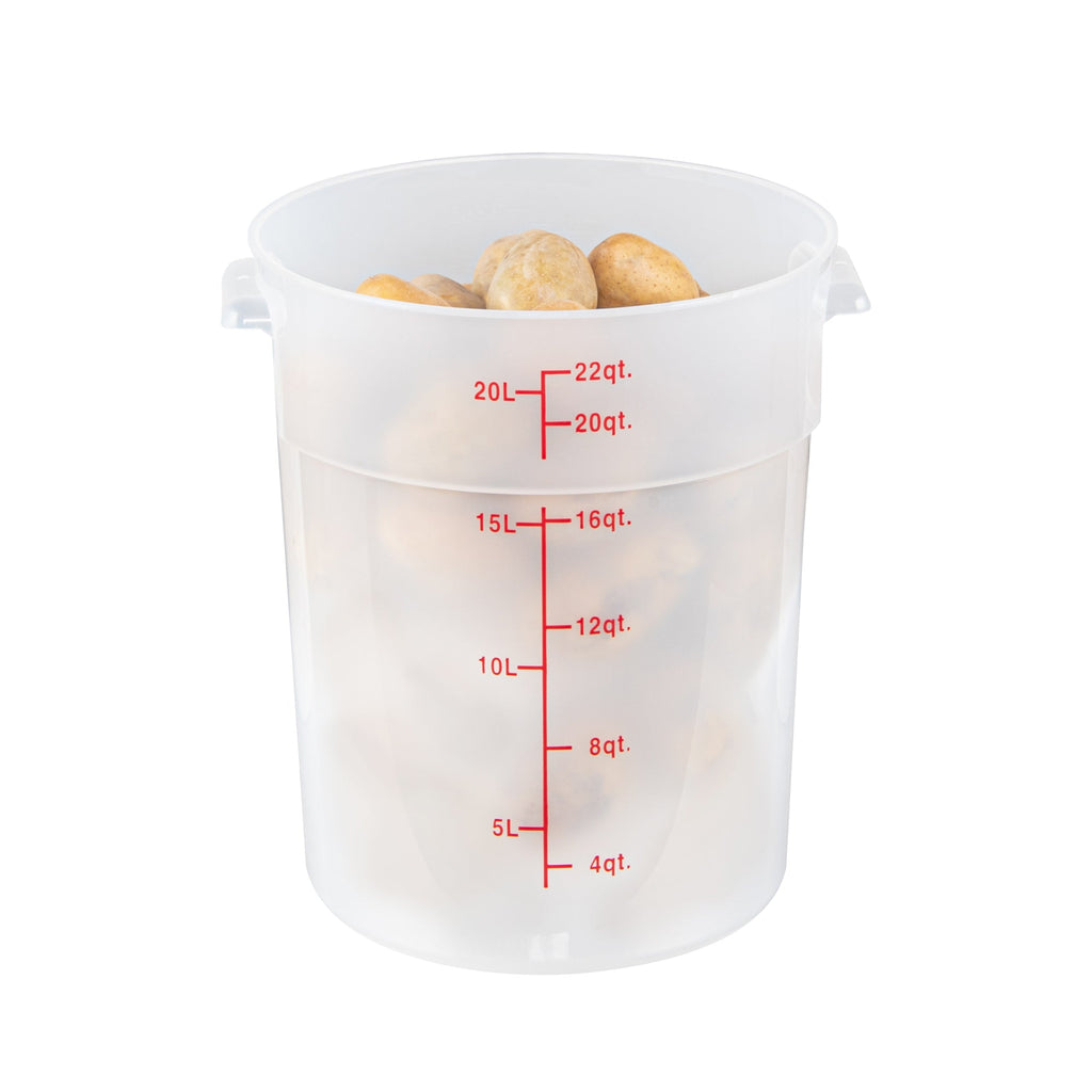 Met Lux 22 qt Round Translucent Plastic Food Storage Container - with Red Volume Markers - 12 1/4" x 12 1/4" x 15" - 1 count box