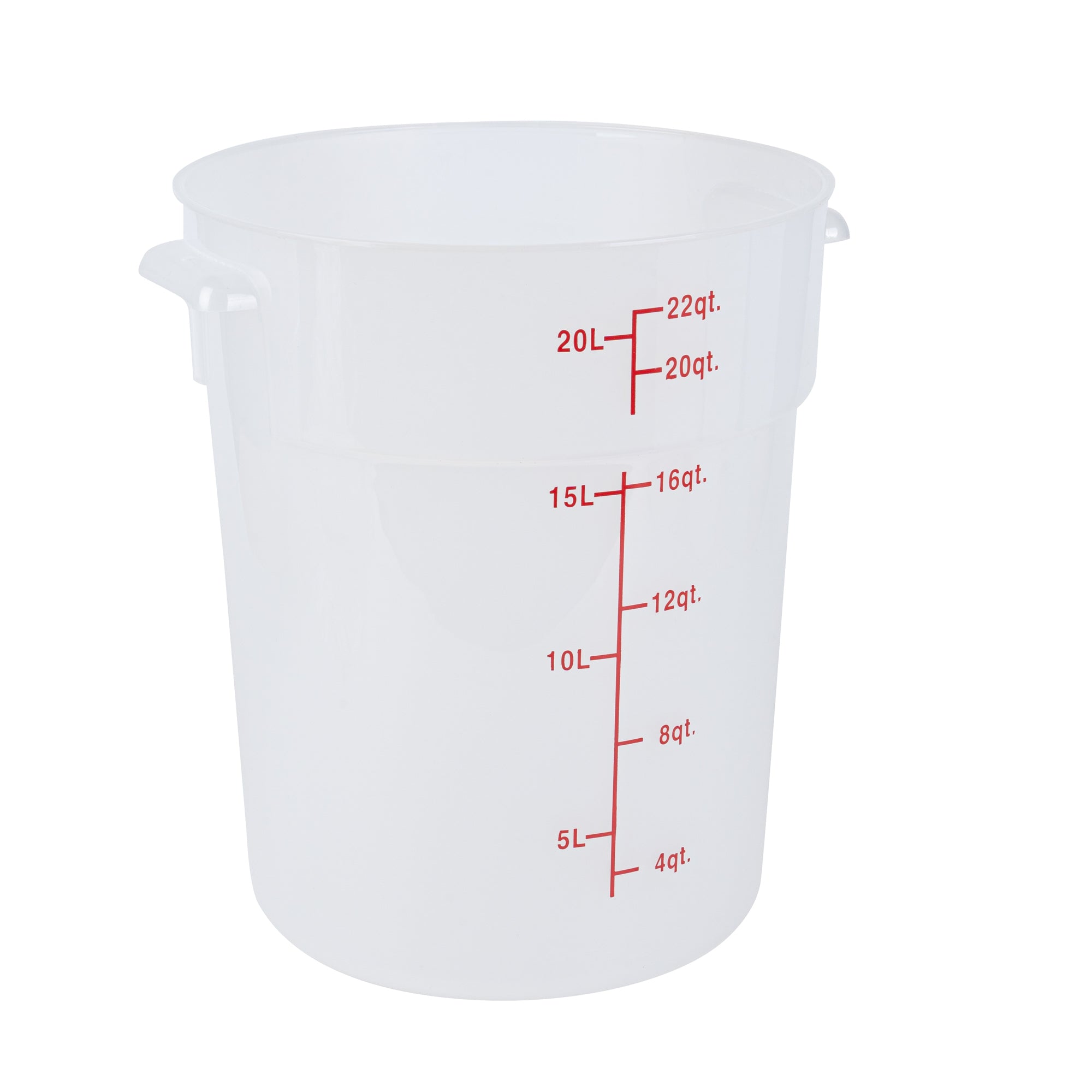 Met Lux 22 qt Round Translucent Plastic Food Storage Container - with Red Volume Markers - 12 1/4" x 12 1/4" x 15" - 1 count box