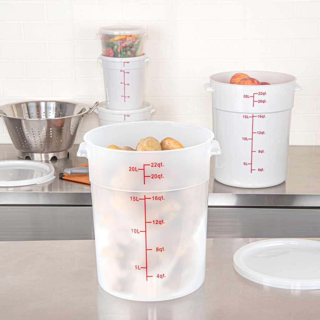 Met Lux 22 qt Round Translucent Plastic Food Storage Container - with Red Volume Markers - 12 1/4" x 12 1/4" x 15" - 1 count box
