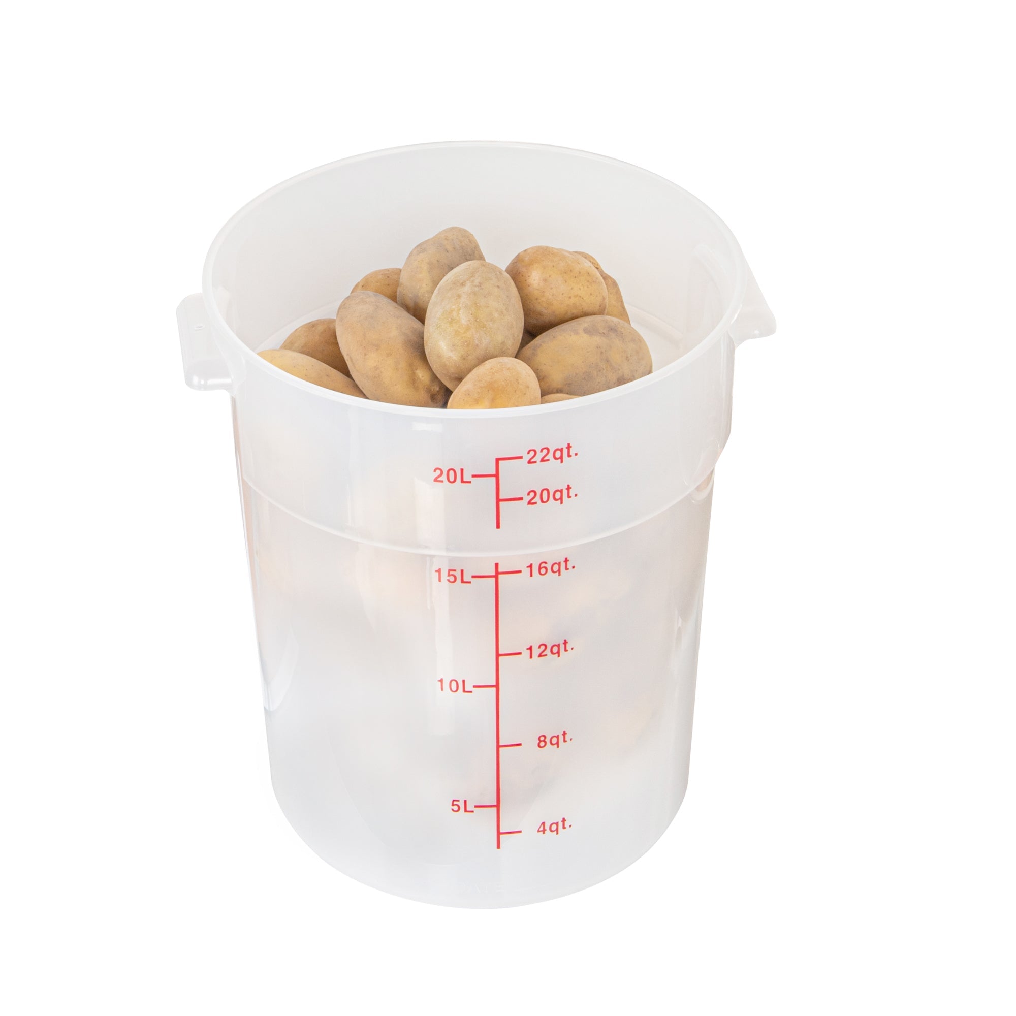 Met Lux 22 qt Round Translucent Plastic Food Storage Container - with Red Volume Markers - 12 1/4" x 12 1/4" x 15" - 1 count box