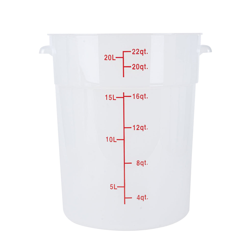 Met Lux 22 qt Round Translucent Plastic Food Storage Container - with Red Volume Markers - 12 1/4" x 12 1/4" x 15" - 1 count box