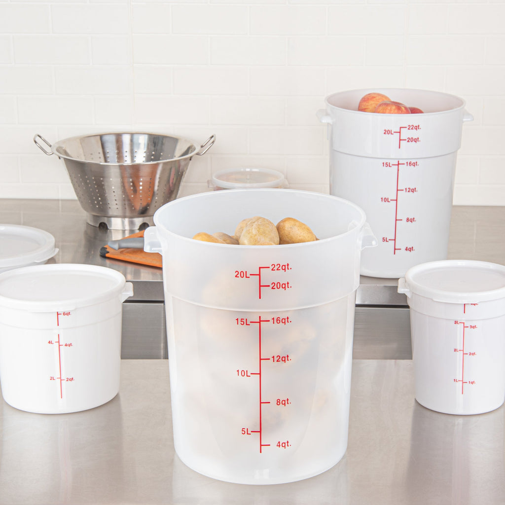 Met Lux 22 qt Round Translucent Plastic Food Storage Container - with Red Volume Markers - 12 1/4" x 12 1/4" x 15" - 1 count box