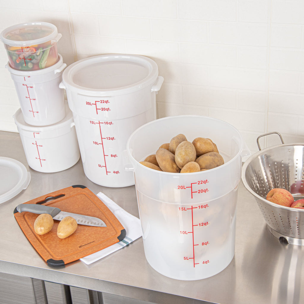 Met Lux 22 qt Round Translucent Plastic Food Storage Container - with Red Volume Markers - 12 1/4" x 12 1/4" x 15" - 1 count box