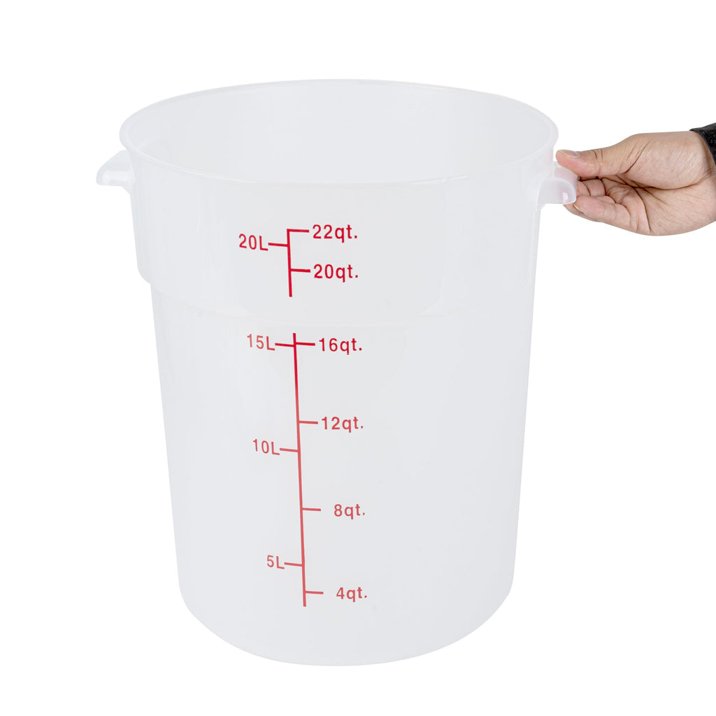 Met Lux 22 qt Round Translucent Plastic Food Storage Container - with Red Volume Markers - 12 1/4" x 12 1/4" x 15" - 10 count box