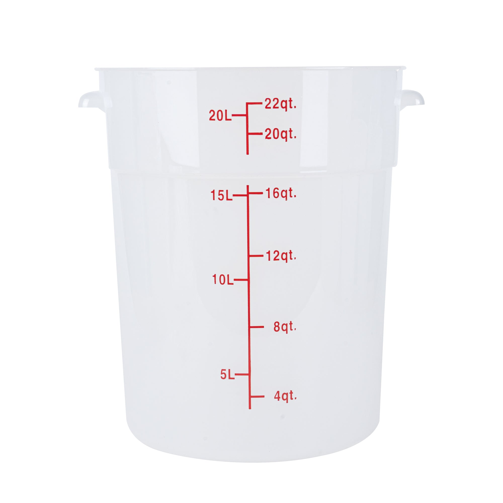 Met Lux 22 qt Round Translucent Plastic Food Storage Container - with Red Volume Markers - 12 1/4" x 12 1/4" x 15" - 10 count box