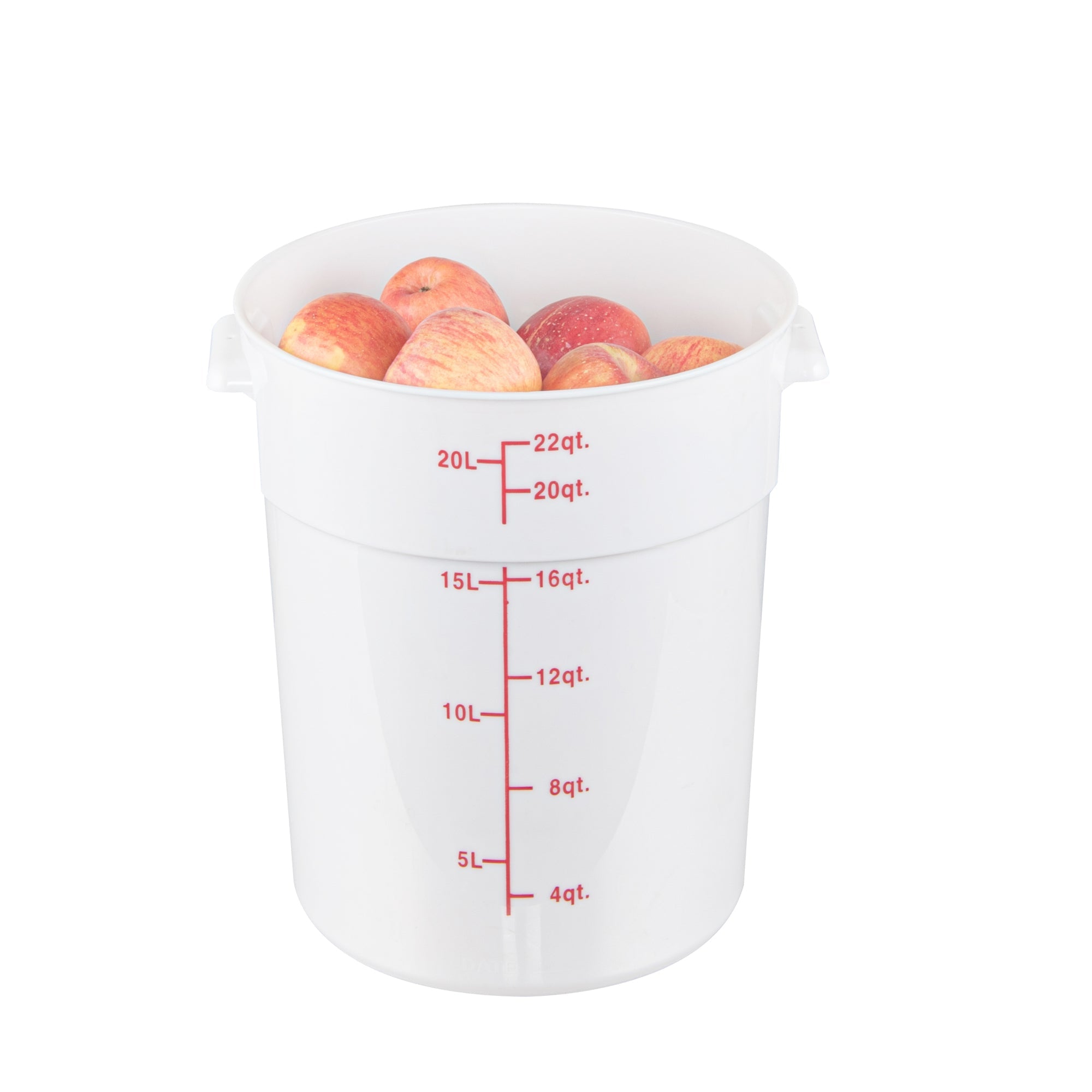 Met Lux 22 qt Round White Plastic Food Storage Container - with Red Volume Markers - 12 1/4" x 12 1/4" x 15" - 1 count box