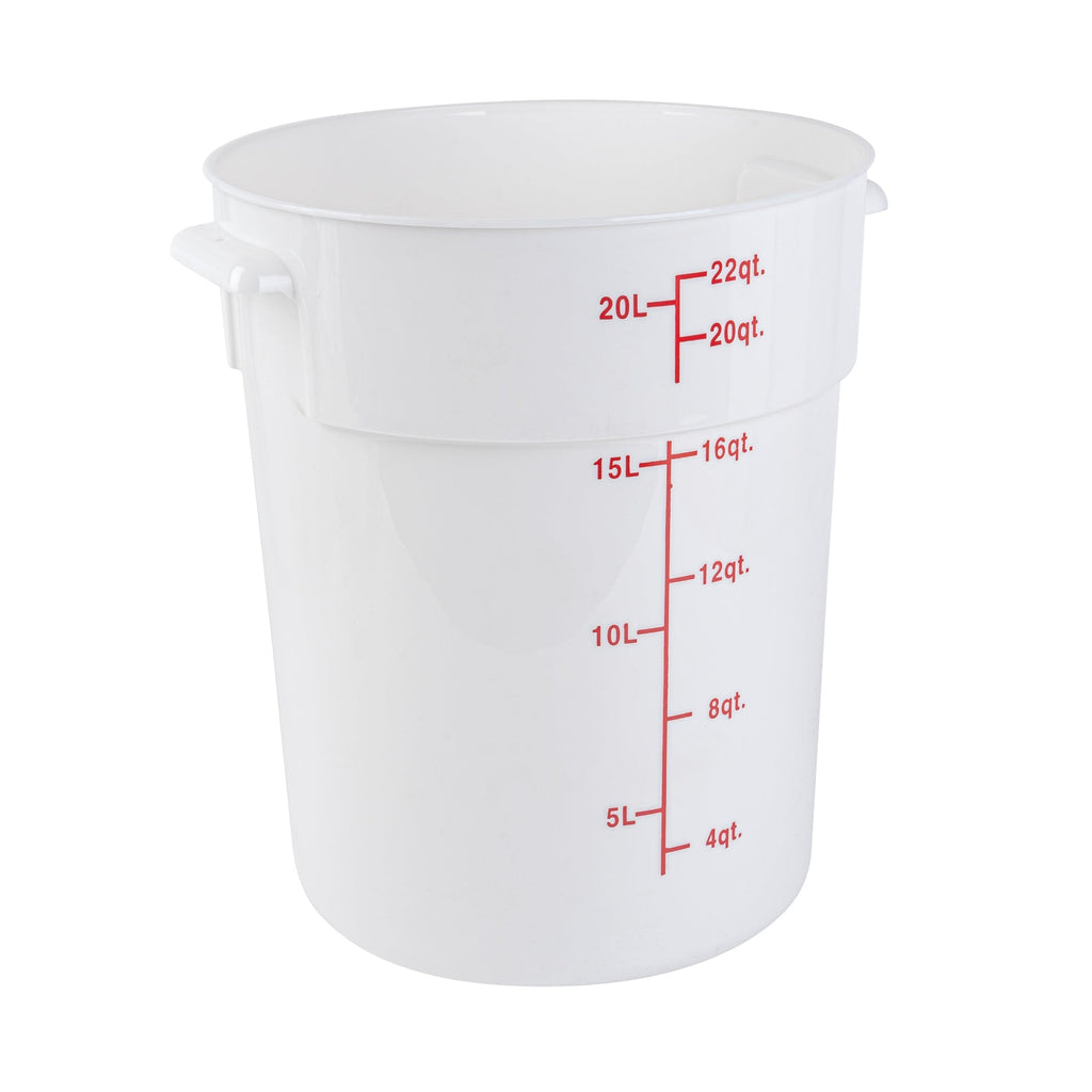 Met Lux 22 qt Round White Plastic Food Storage Container - with Red Volume Markers - 12 1/4" x 12 1/4" x 15" - 1 count box