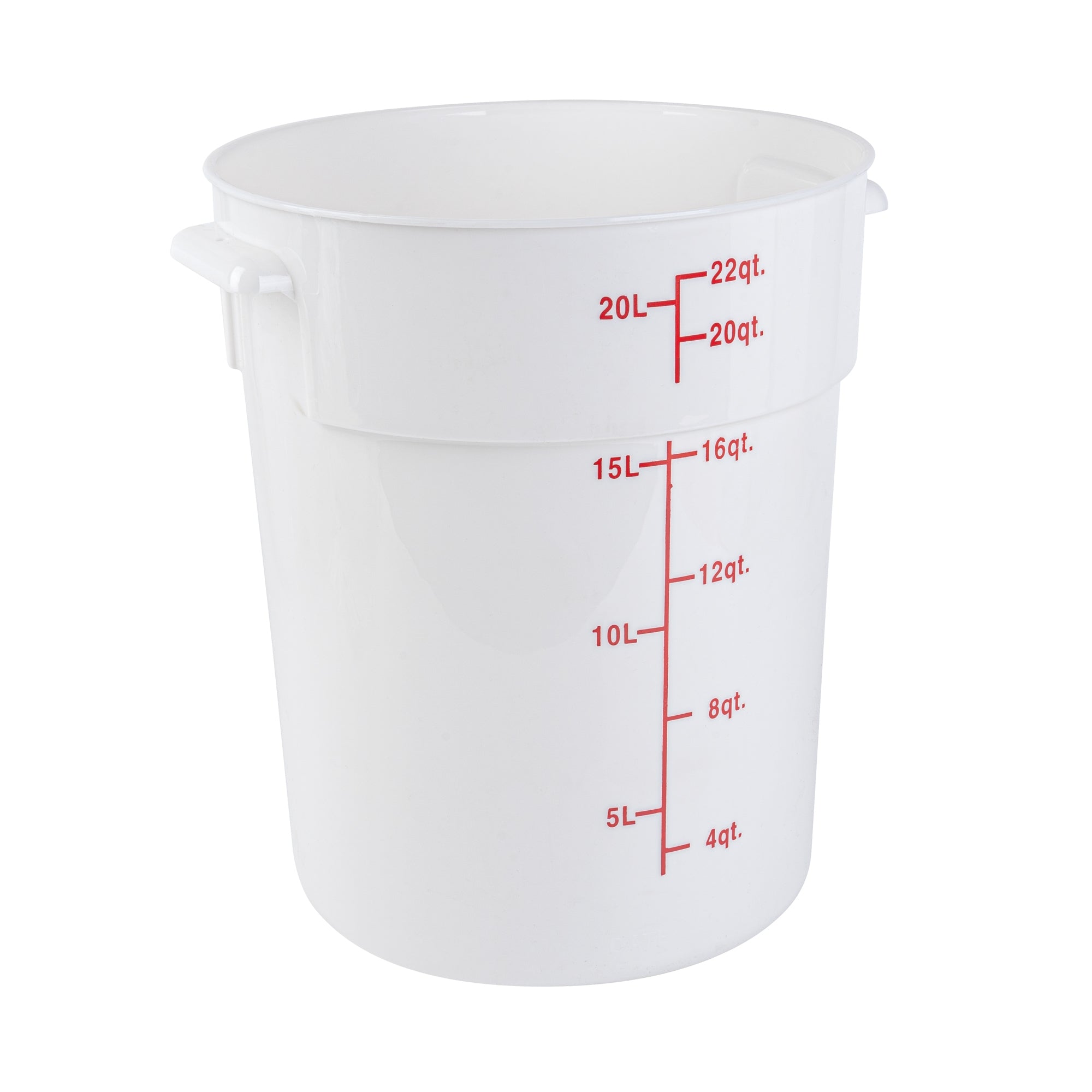 Met Lux 22 qt Round White Plastic Food Storage Container - with Red Volume Markers - 12 1/4" x 12 1/4" x 15" - 1 count box