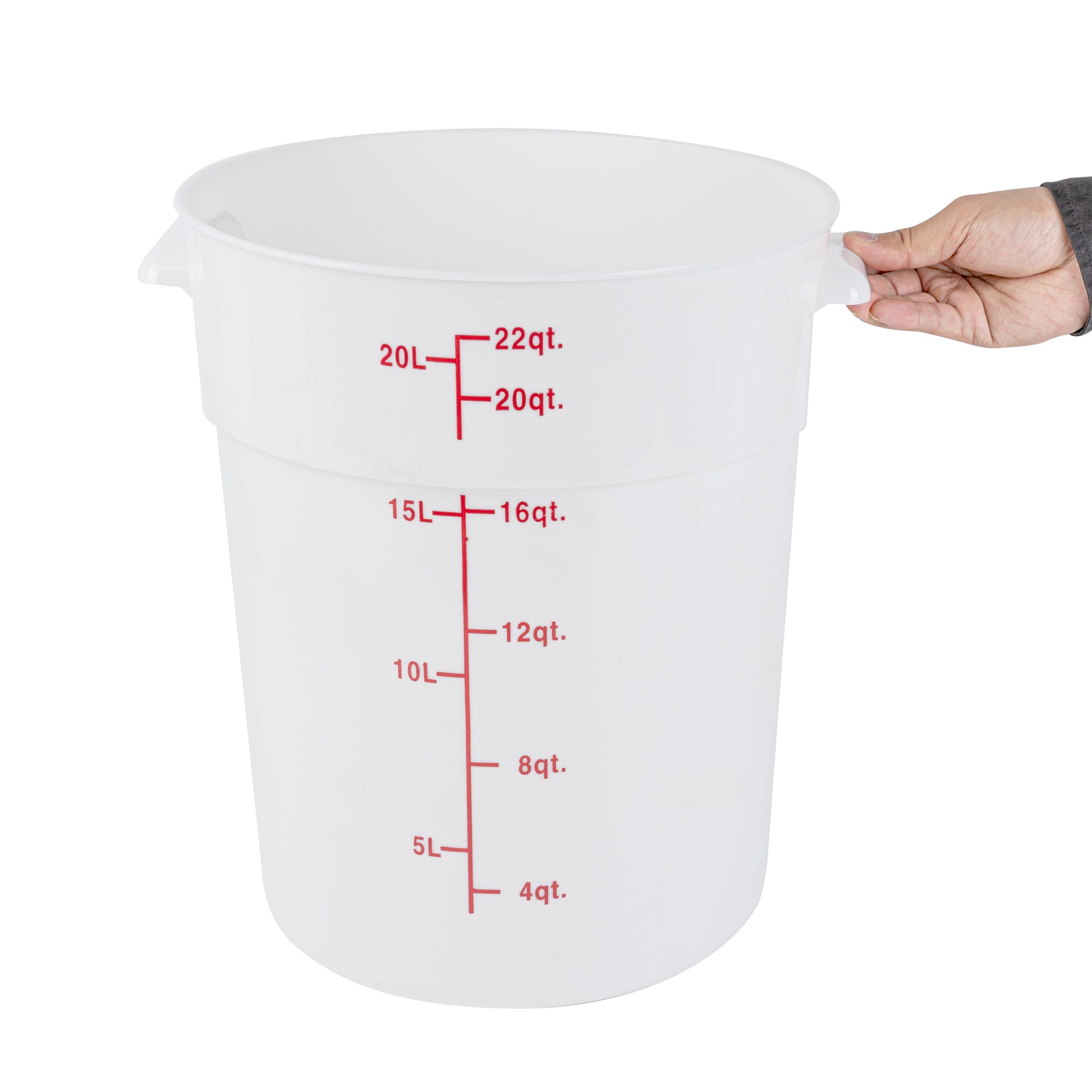 Met Lux 22 qt Round White Plastic Food Storage Container - with Red Volume Markers - 12 1/4" x 12 1/4" x 15" - 1 count box