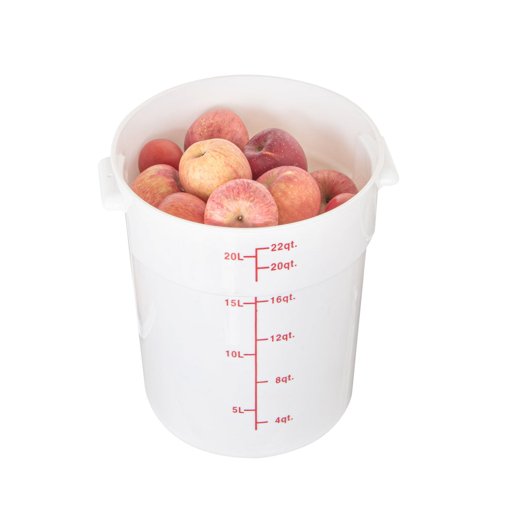 Met Lux 22 qt Round White Plastic Food Storage Container - with Red Volume Markers - 12 1/4" x 12 1/4" x 15" - 1 count box