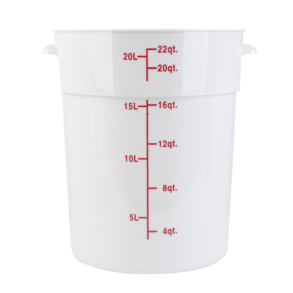 Met Lux 22 qt Round White Plastic Food Storage Container - with Red Volume Markers - 12 1/4" x 12 1/4" x 15" - 1 count box
