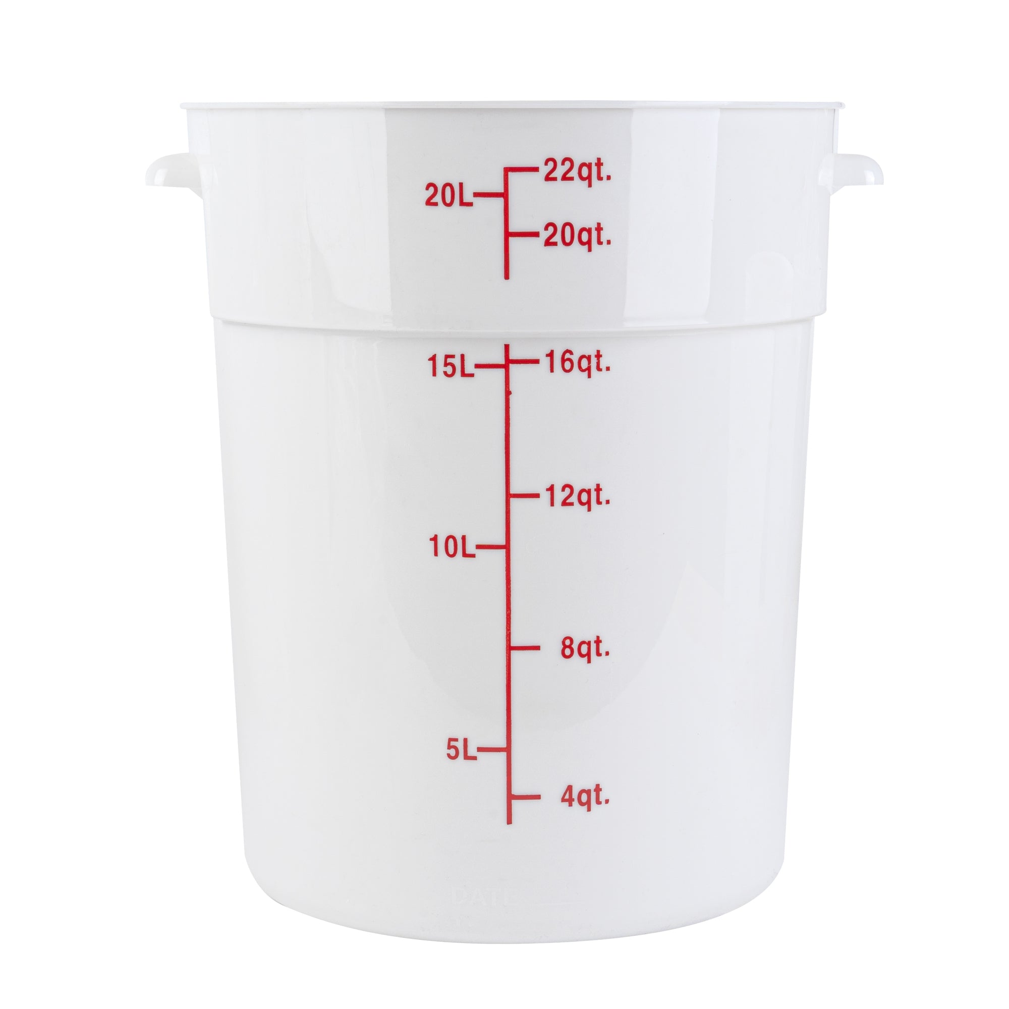 Met Lux 22 qt Round White Plastic Food Storage Container - with Red Volume Markers - 12 1/4" x 12 1/4" x 15" - 1 count box