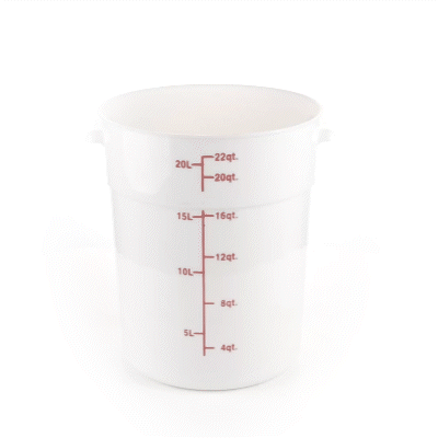 Met Lux 22 qt Round White Plastic Food Storage Container - with Red Volume Markers - 12 1/4" x 12 1/4" x 15" - 10 count box