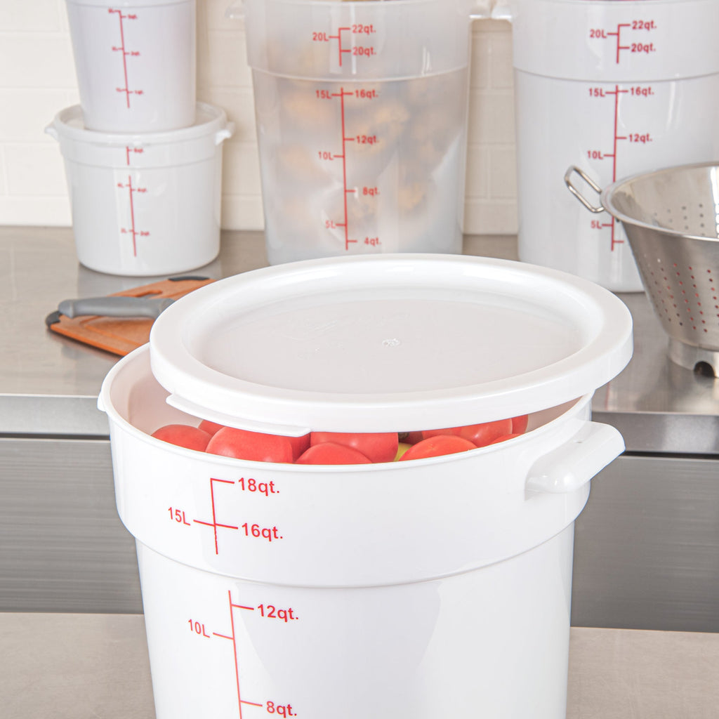 Met Lux Round White Plastic Food Storage Container Lid - Fits 12, 18 and 22 qt - 10 count box