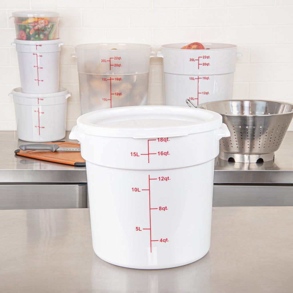 Met Lux Round White Plastic Food Storage Container Lid - Fits 12, 18 and 22 qt - 10 count box