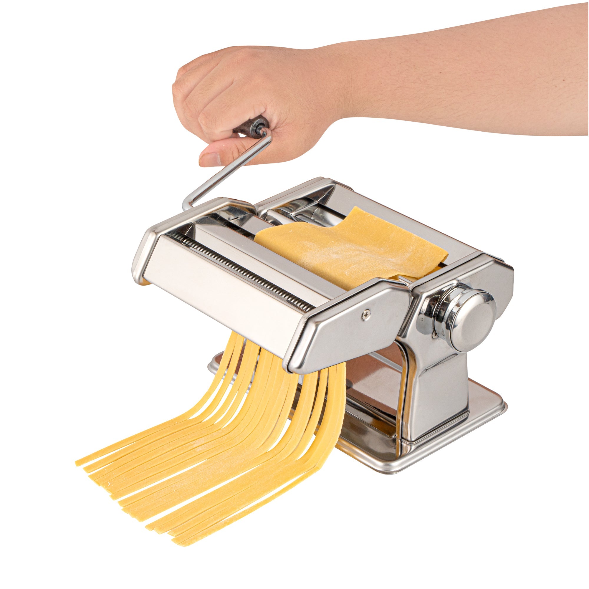 Met Lux Stainless Steel Manual Pasta Machine - 9 Adjustable Thickness Settings, with 2 Cutting Attachments - 1 count box
