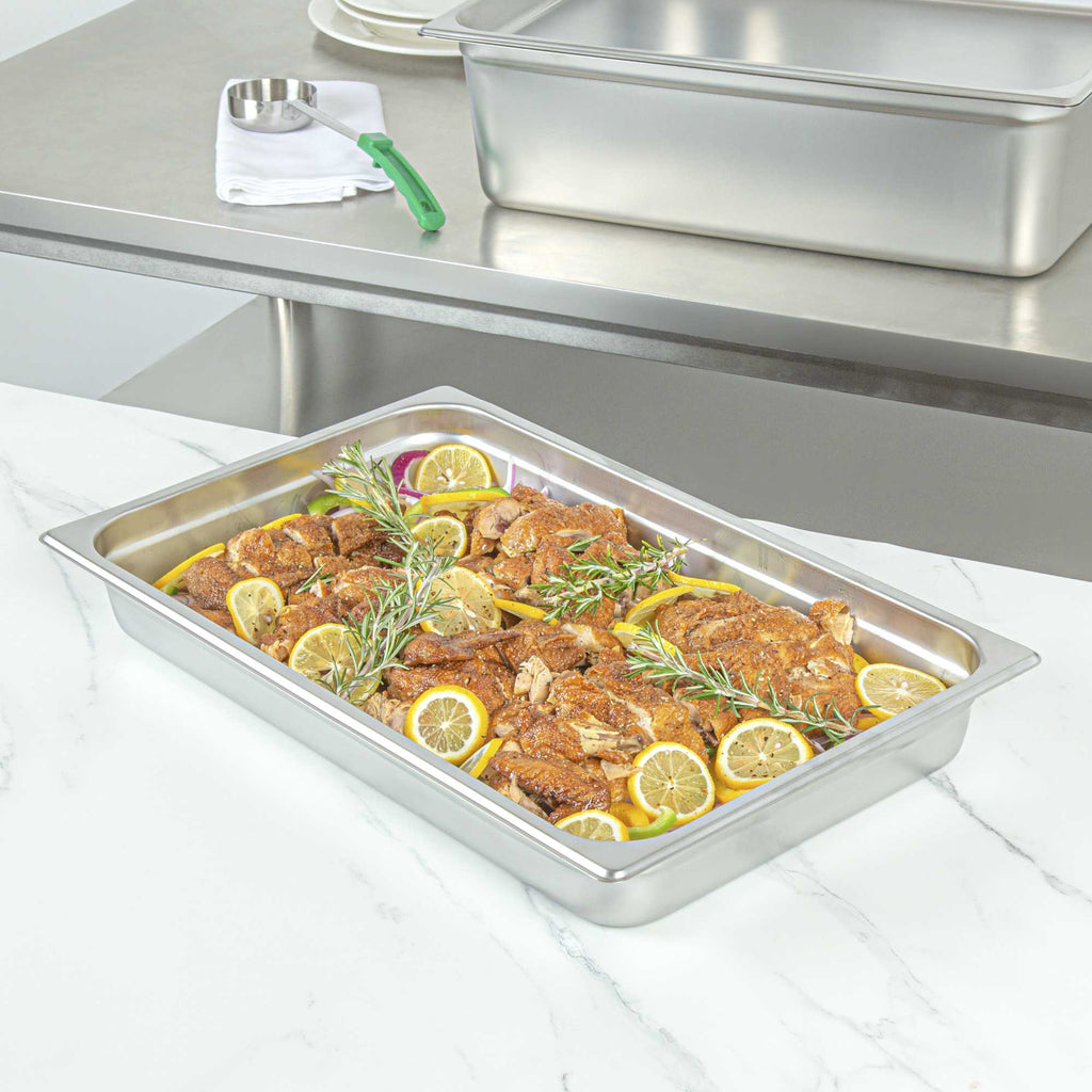 Kitchen Tek Stainless Steel Full Size Steam Table Pan - 2 1/2 Inch Deep, Anti Jam, 24 Gauge - 1 count box