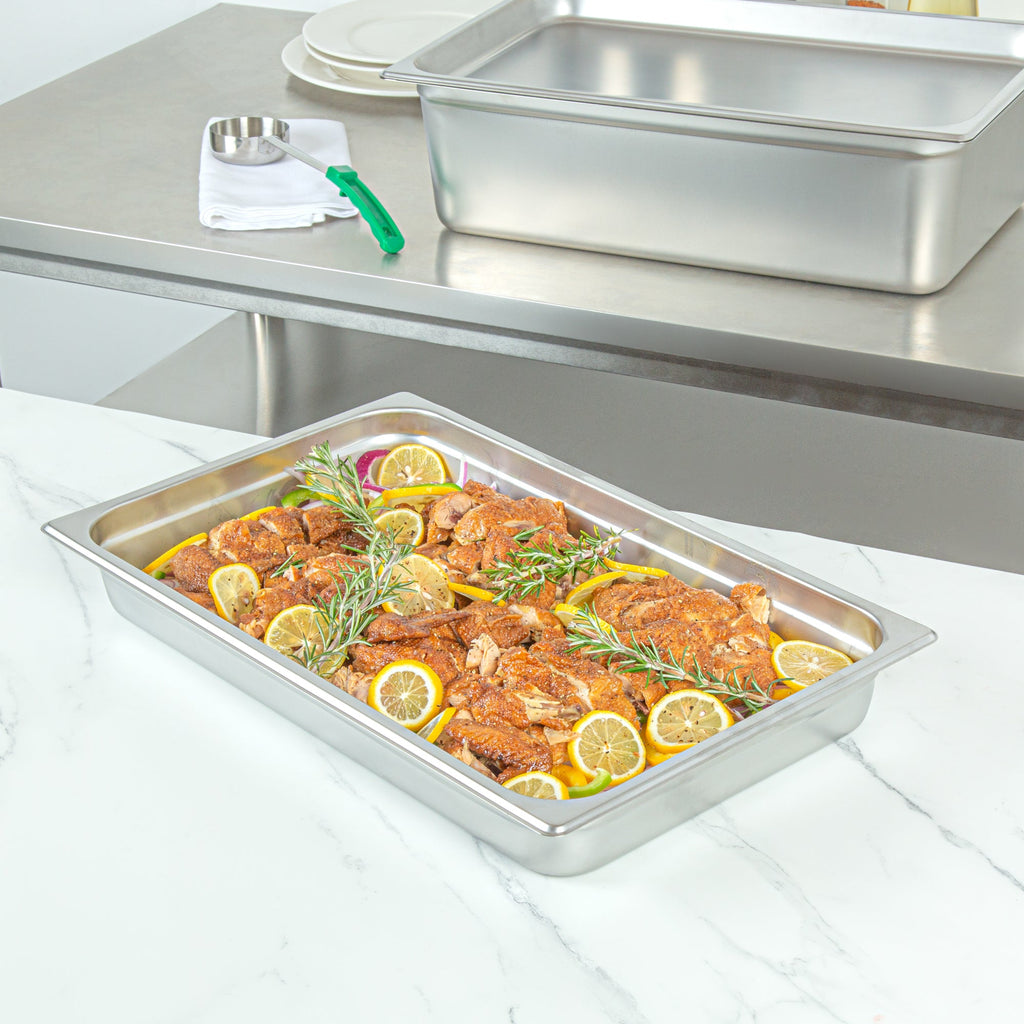 Kitchen Tek Stainless Steel Full Size Steam Table Pan - 2 1/2 Inch Deep, Anti Jam, 24 Gauge - 6 count box