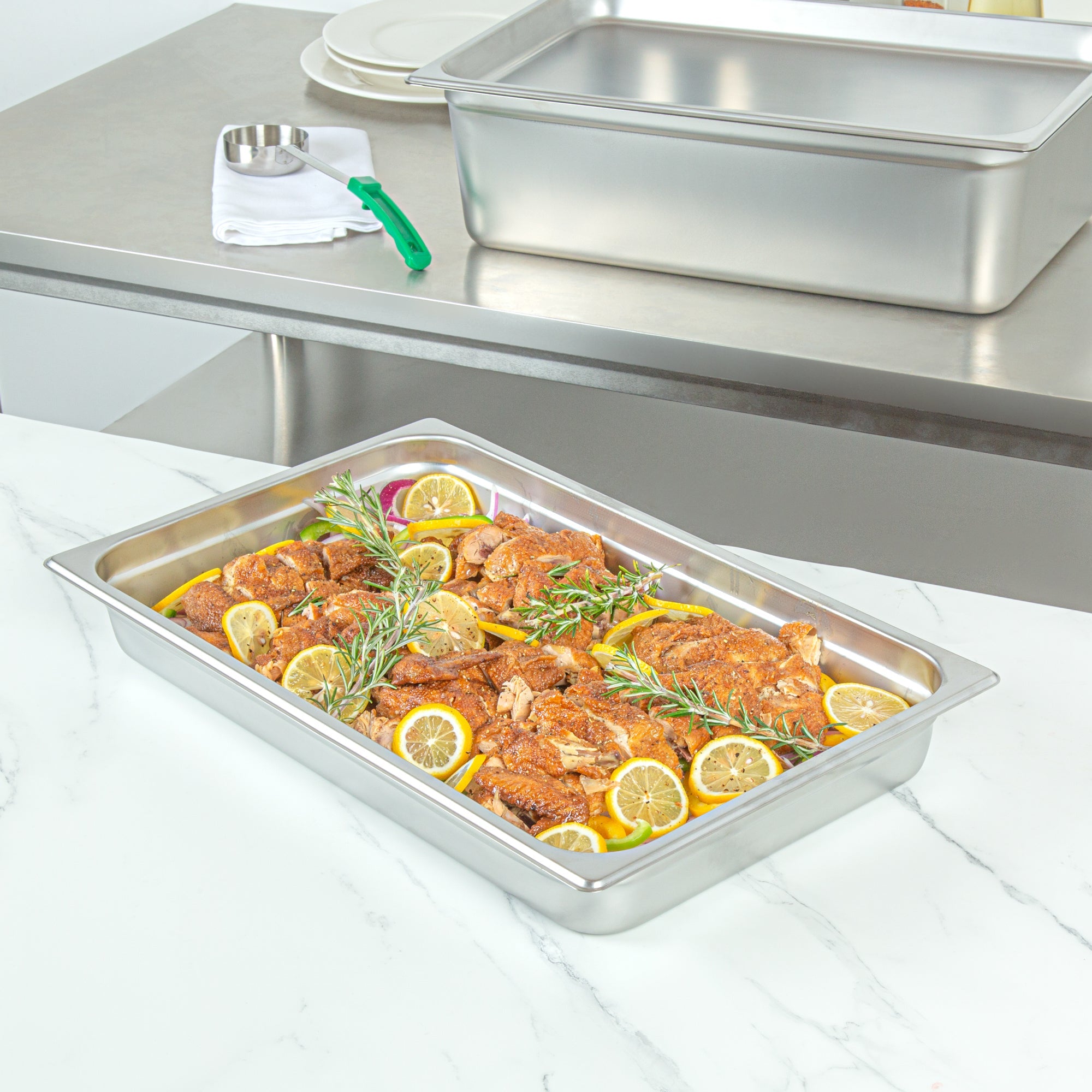 Kitchen Tek Stainless Steel Full Size Steam Table Pan - 2 1/2 Inch Deep, Anti Jam, 24 Gauge - 6 count box