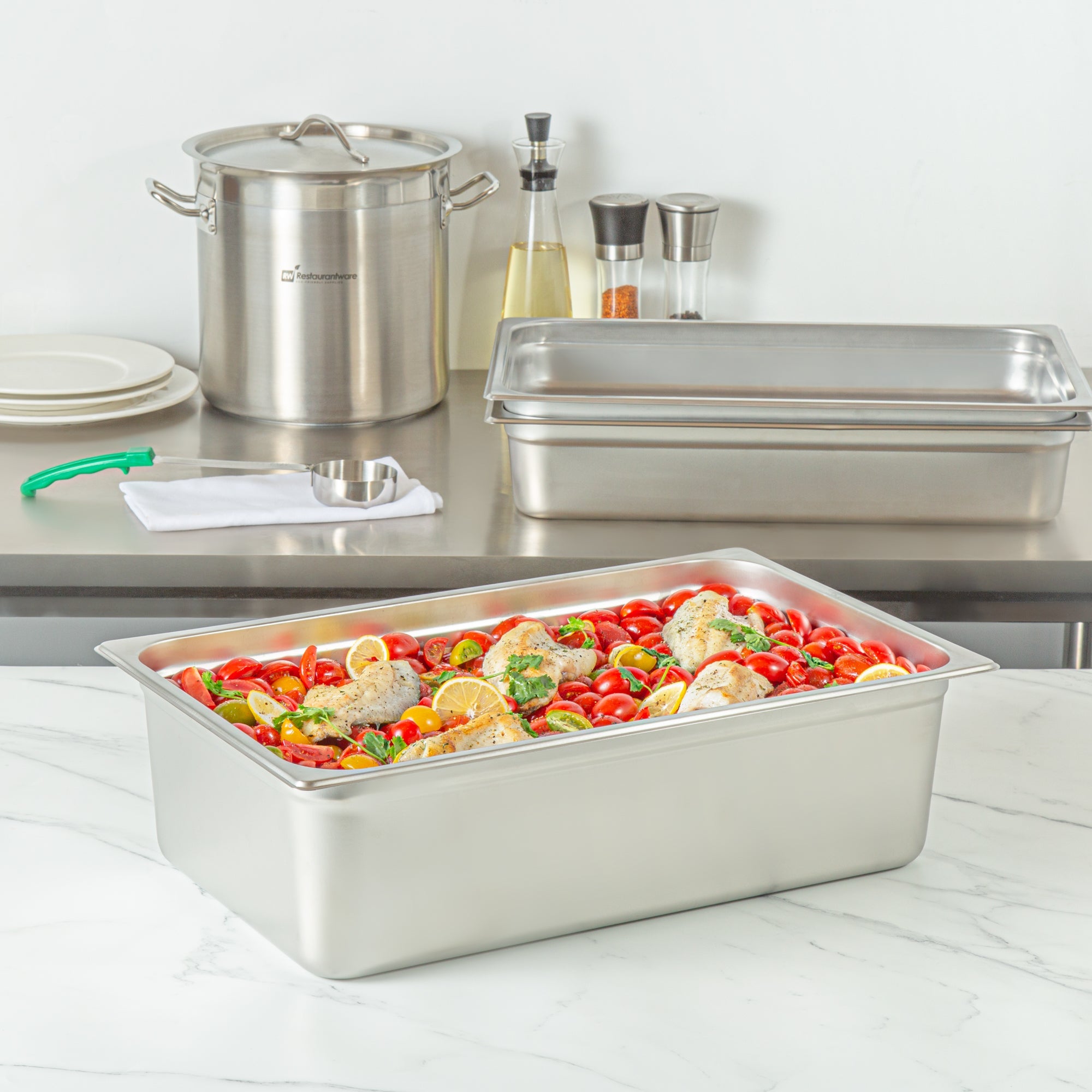 Kitchen Tek Stainless Steel Full Size Steam Table Pan - 6 Inch Deep, Anti Jam, 24 Gauge - 6 count box