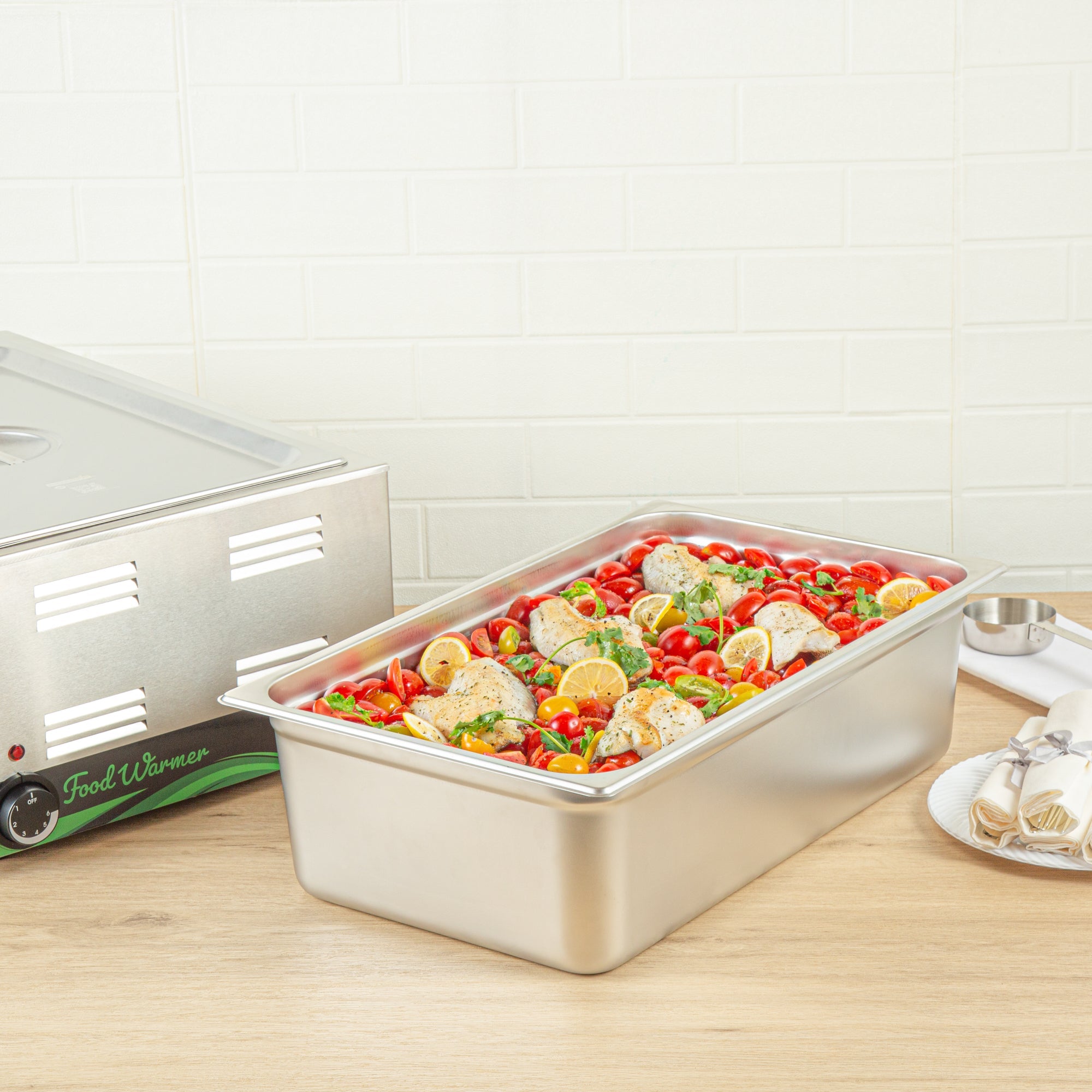Kitchen Tek Stainless Steel Full Size Steam Table Pan - 6 Inch Deep, Anti Jam, 24 Gauge - 6 count box
