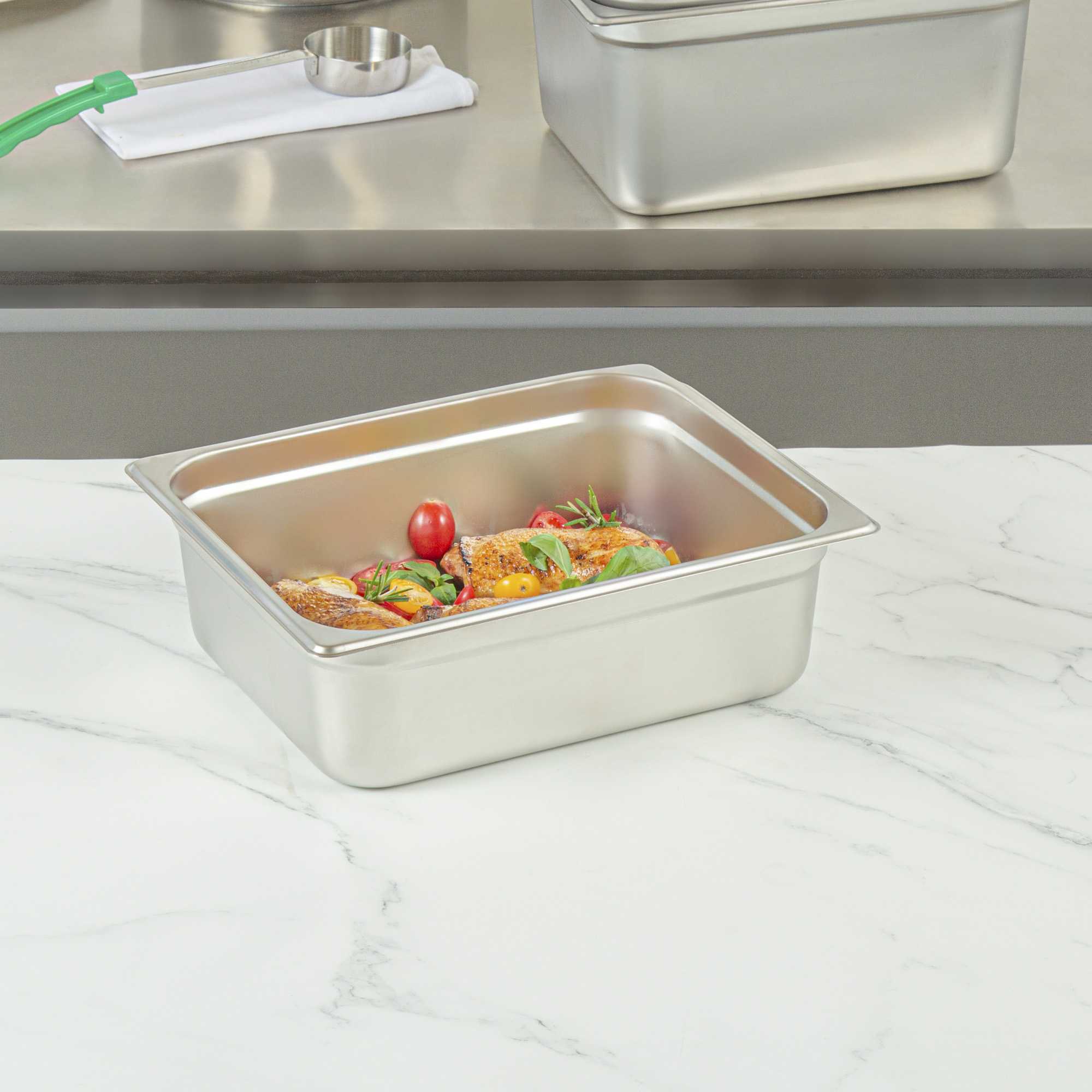 Kitchen Tek Stainless Steel 1/2 Size Steam Table Pan - 4 Inch Deep, Anti Jam, 24 Gauge - 1 count box