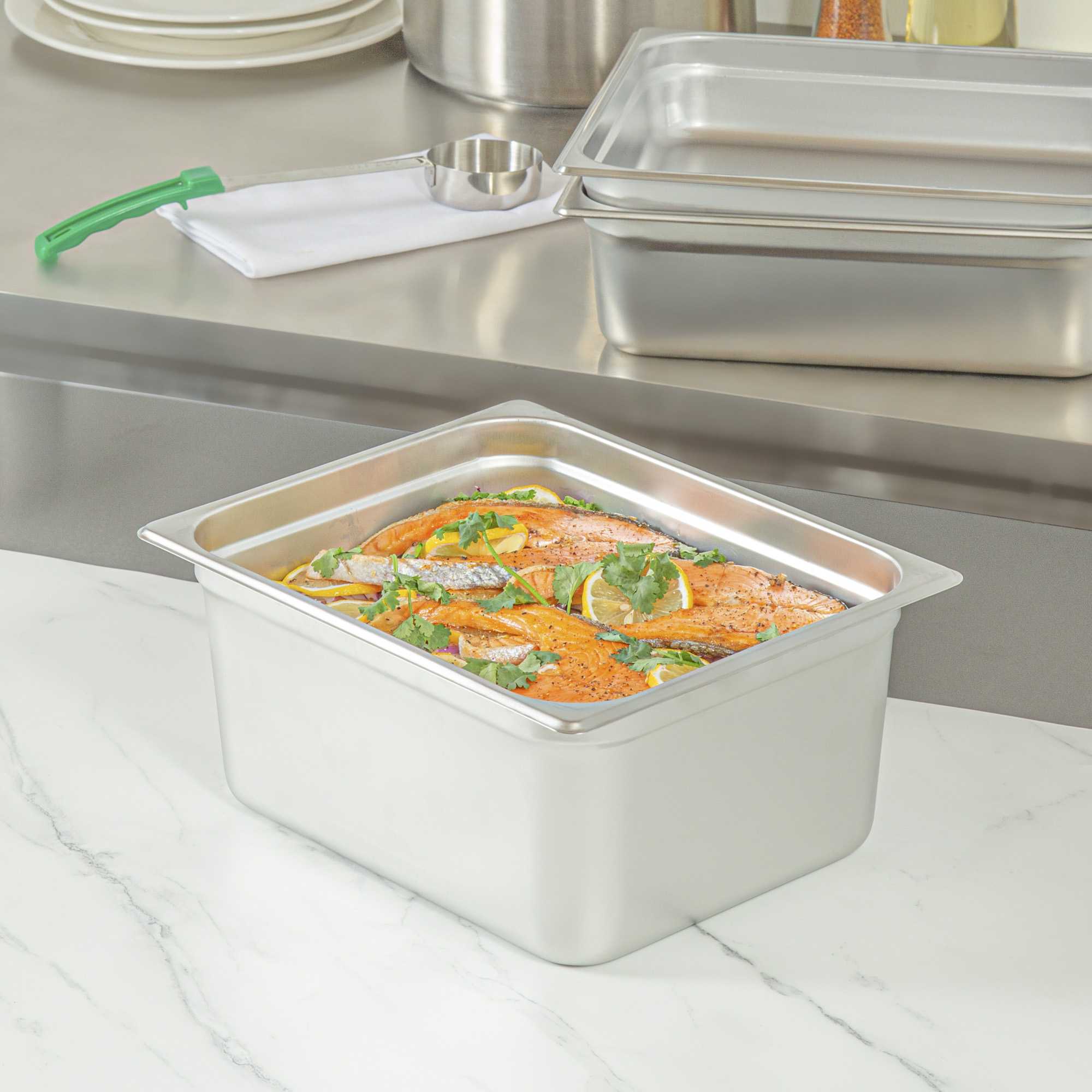 Kitchen Tek Stainless Steel 1/2 Size Steam Table Pan - 6 Inch Deep, Anti Jam, 24 Gauge - 1 count box
