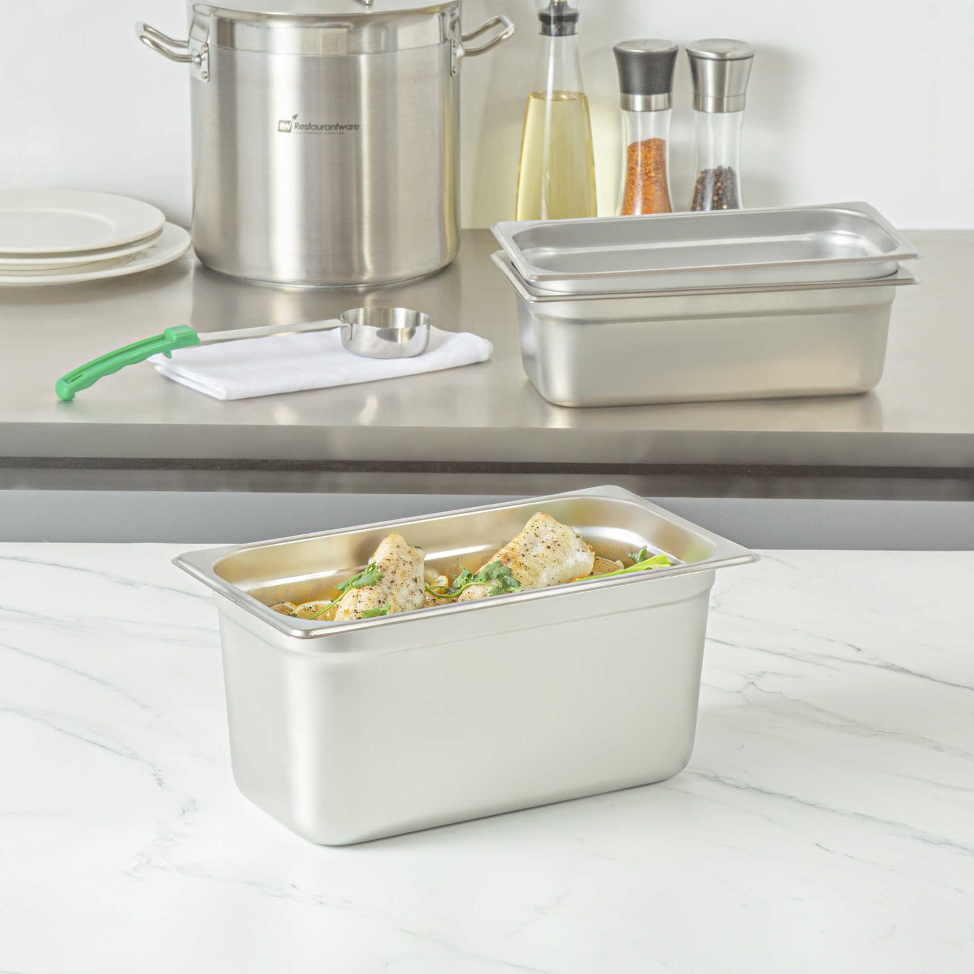 Kitchen Tek Stainless Steel 1/3 Size Steam Table Pan - 6 Inch Deep, Anti Jam, 24 Gauge - 1 count box