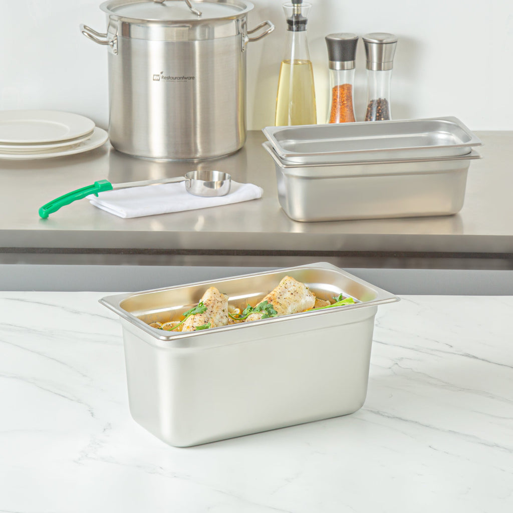 Kitchen Tek Stainless Steel 1/3 Size Steam Table Pan - 6 Inch Deep, Anti Jam, 24 Gauge - 12 count box
