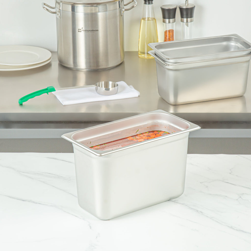Kitchen Tek Stainless Steel 1/3 Size Steam Table Pan - 8 Inch Deep, Anti Jam, 24 Gauge - 12 count box
