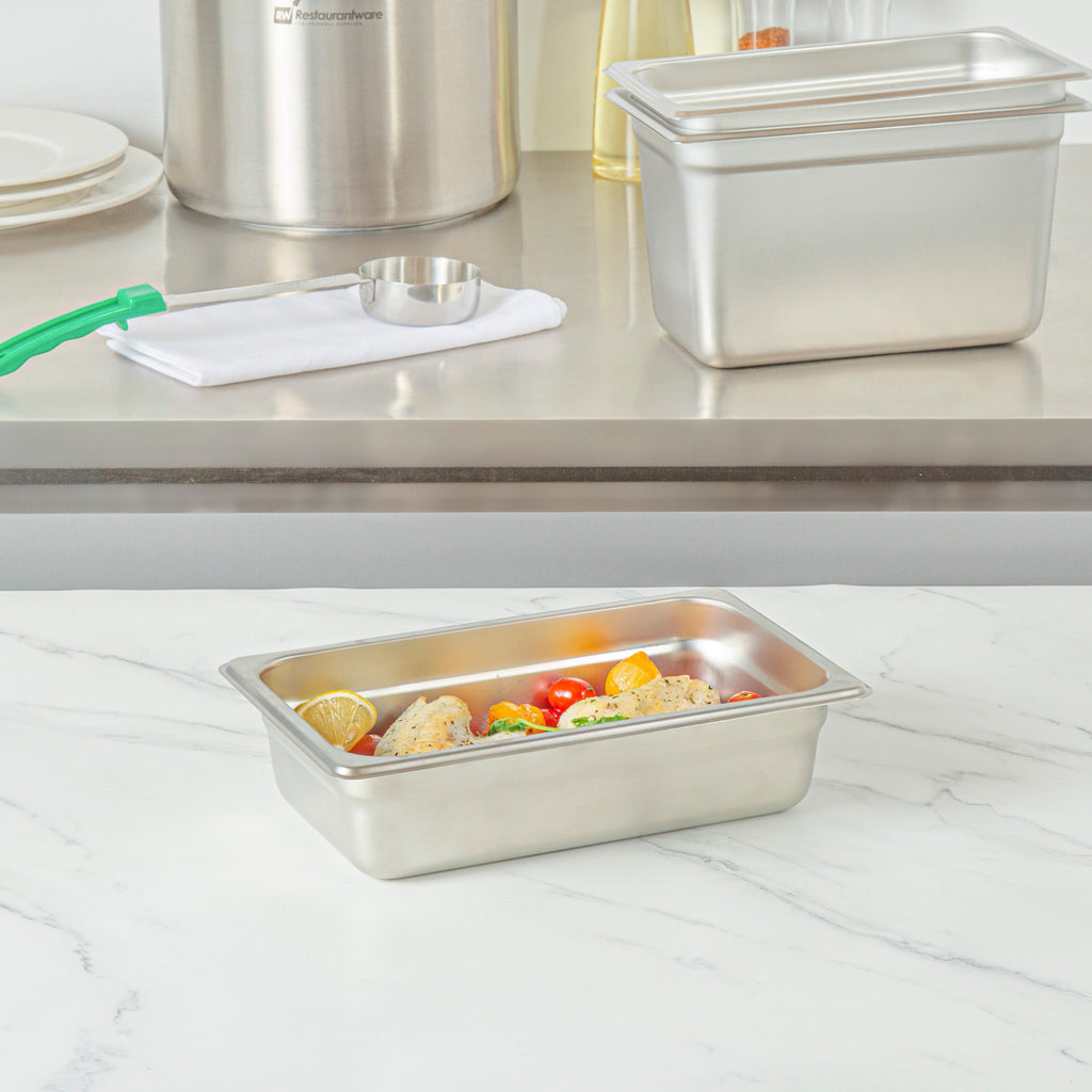Kitchen Tek Stainless Steel 1/4 Size Steam Table Pan - 2 1/2 Inch Deep, Anti Jam, 24 Gauge - 1 count box