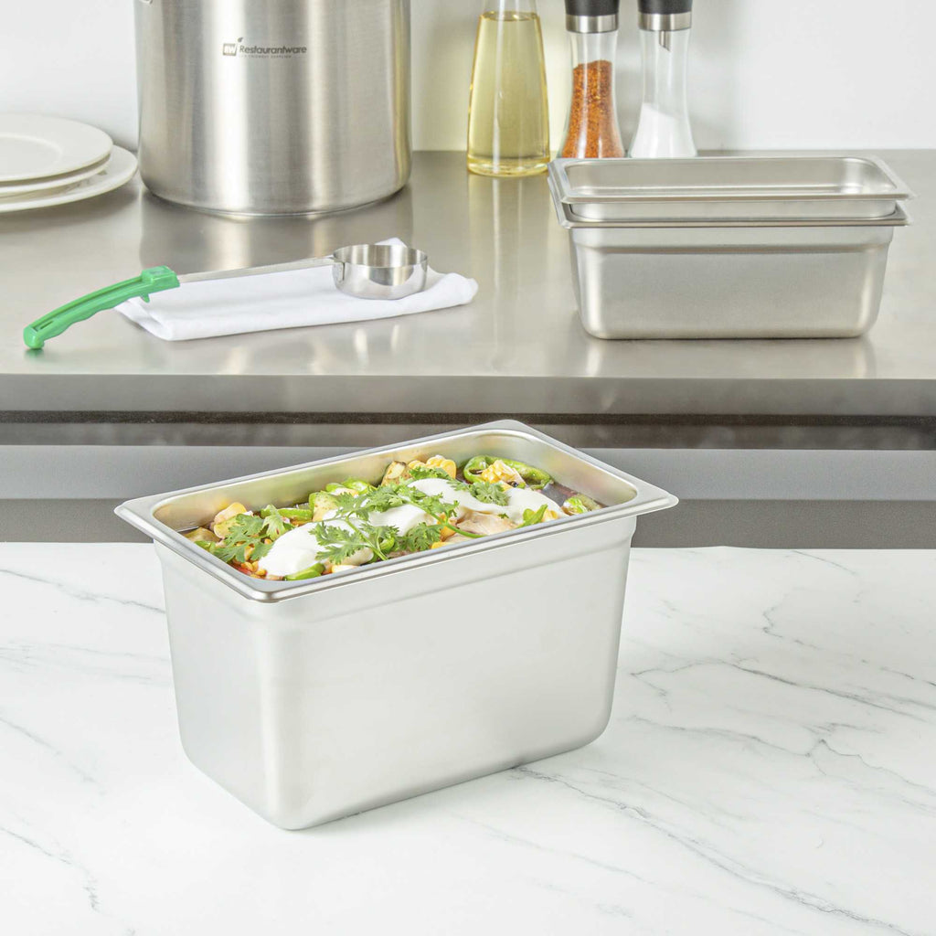 Kitchen Tek Stainless Steel 1/4 Size Steam Table Pan - 6 Inch Deep, Anti Jam, 24 Gauge - 1 count box