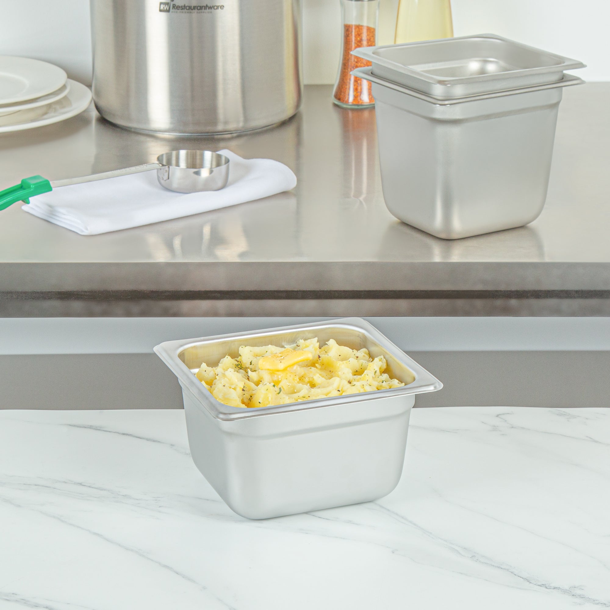 Kitchen Tek Stainless Steel 1/6 Size Steam Table Pan - 4 Inch Deep, Anti Jam, 24 Gauge - 12 count box