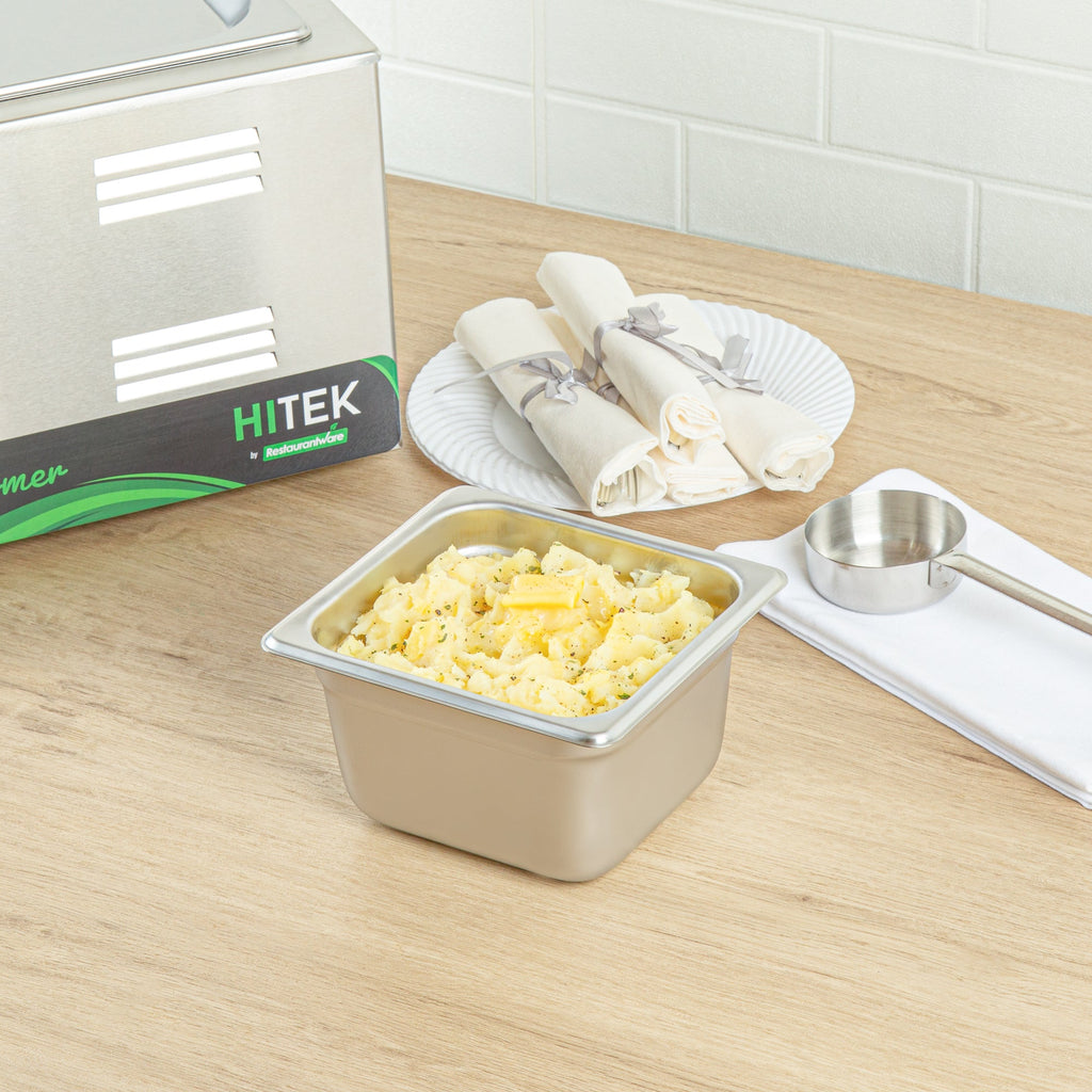 Kitchen Tek Stainless Steel 1/6 Size Steam Table Pan - 4 Inch Deep, Anti Jam, 24 Gauge - 12 count box