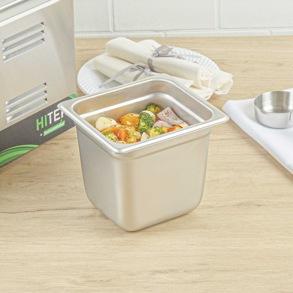 Kitchen Tek Stainless Steel 1/6 Size Steam Table Pan - 6 Inch Deep, Anti Jam, 24 Gauge - 1 count box